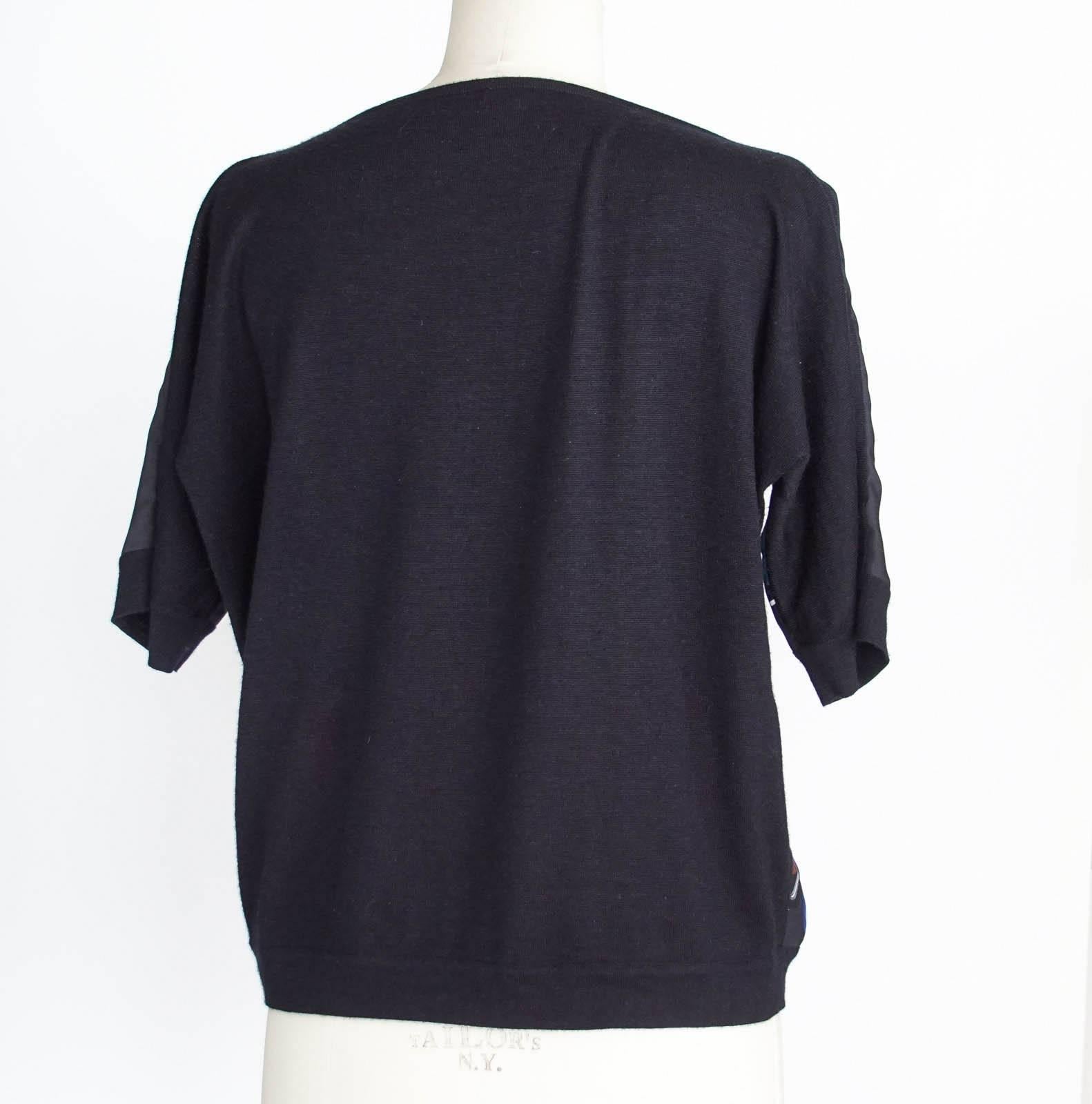 Black Hermes Top / Shirt / Sweater Silk and Cashmere Braces Print 42