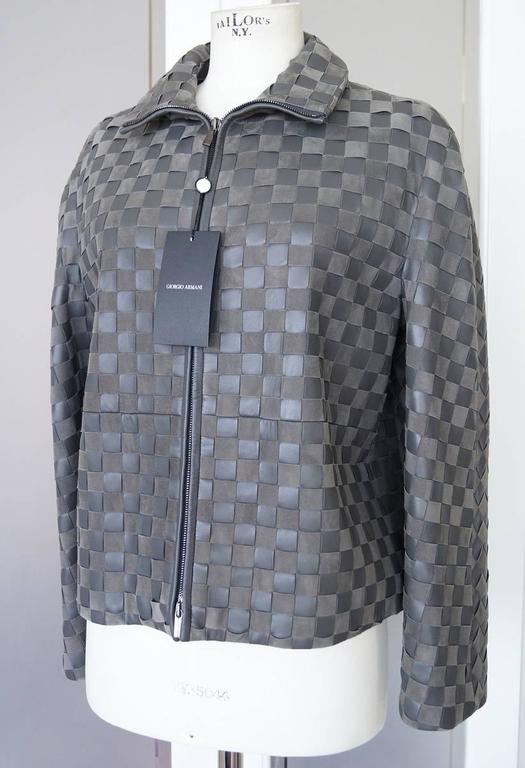 Giorgio Armani Jacket Woven Leather and Suede Taupey Gray 48 at 1stDibs