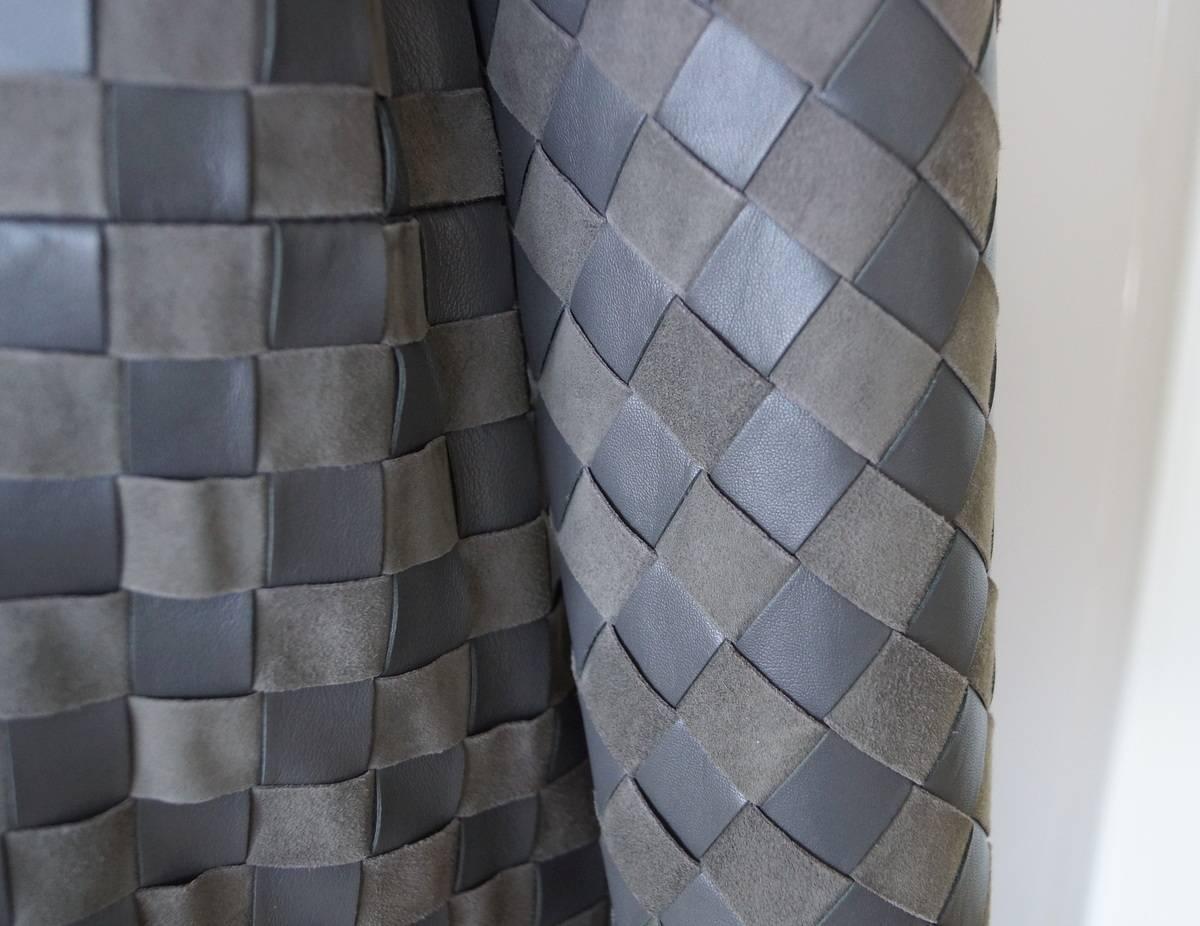 Women's Giorgio Armani Jacket Woven Leather and Suede Taupey Gray  48