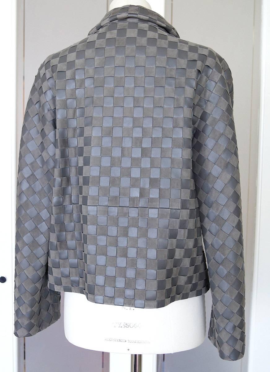 Giorgio Armani Jacket Woven Leather and Suede Taupey Gray  48  2