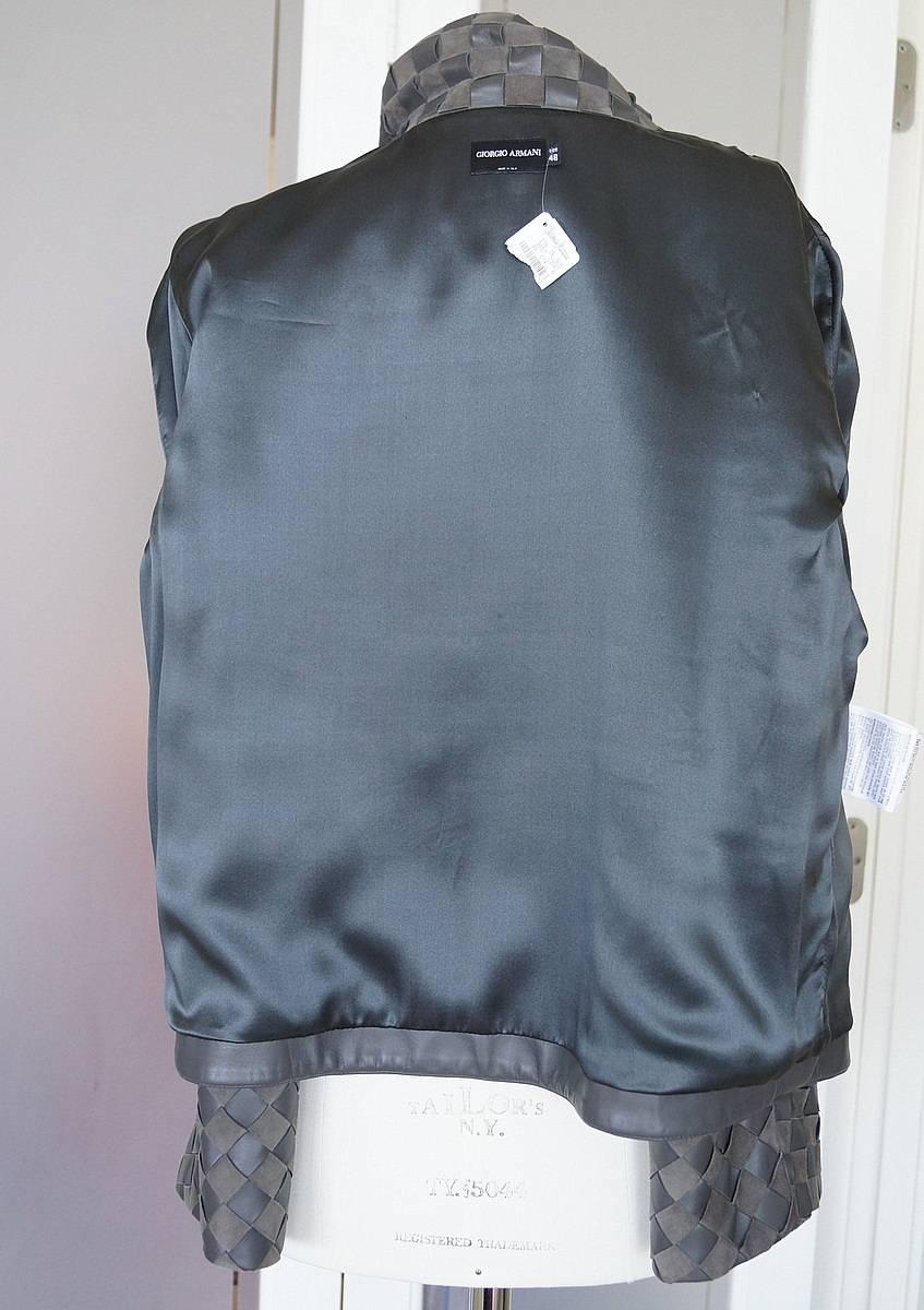 Giorgio Armani Jacket Woven Leather and Suede Taupey Gray  48 3