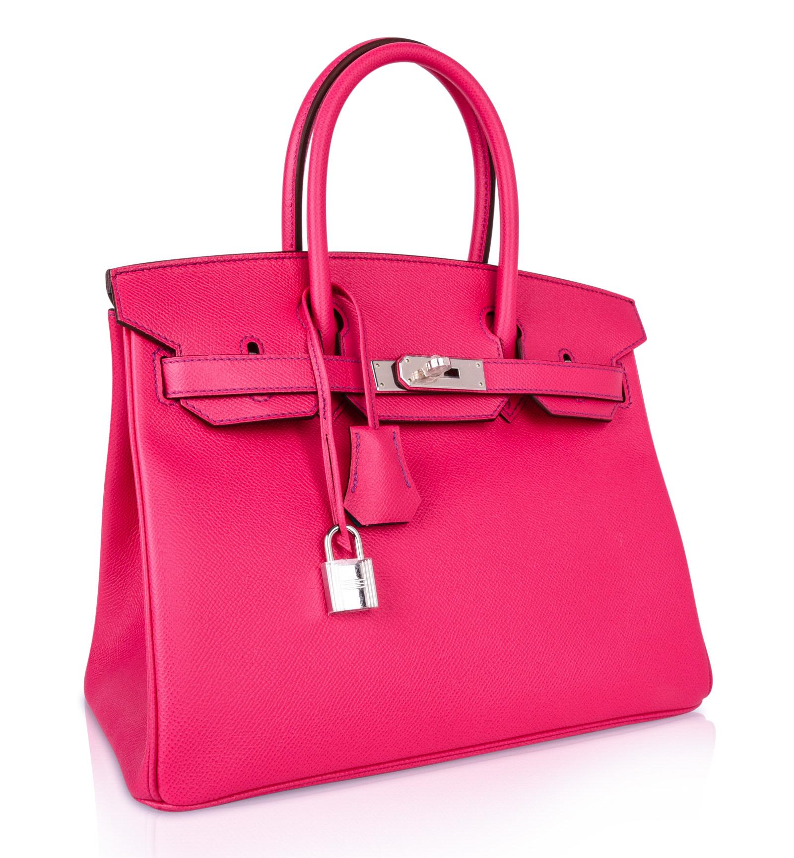 Mightychic offers a rich and bold rare Hermes Birkin HSS 30 bag in coveted Rose Tyrien with Blue Paon interior.
Exquisitely accentuated with purple top stitch.
Fresh with Palladium hardware and Epsom leather.
Comes with the lock and keys in the