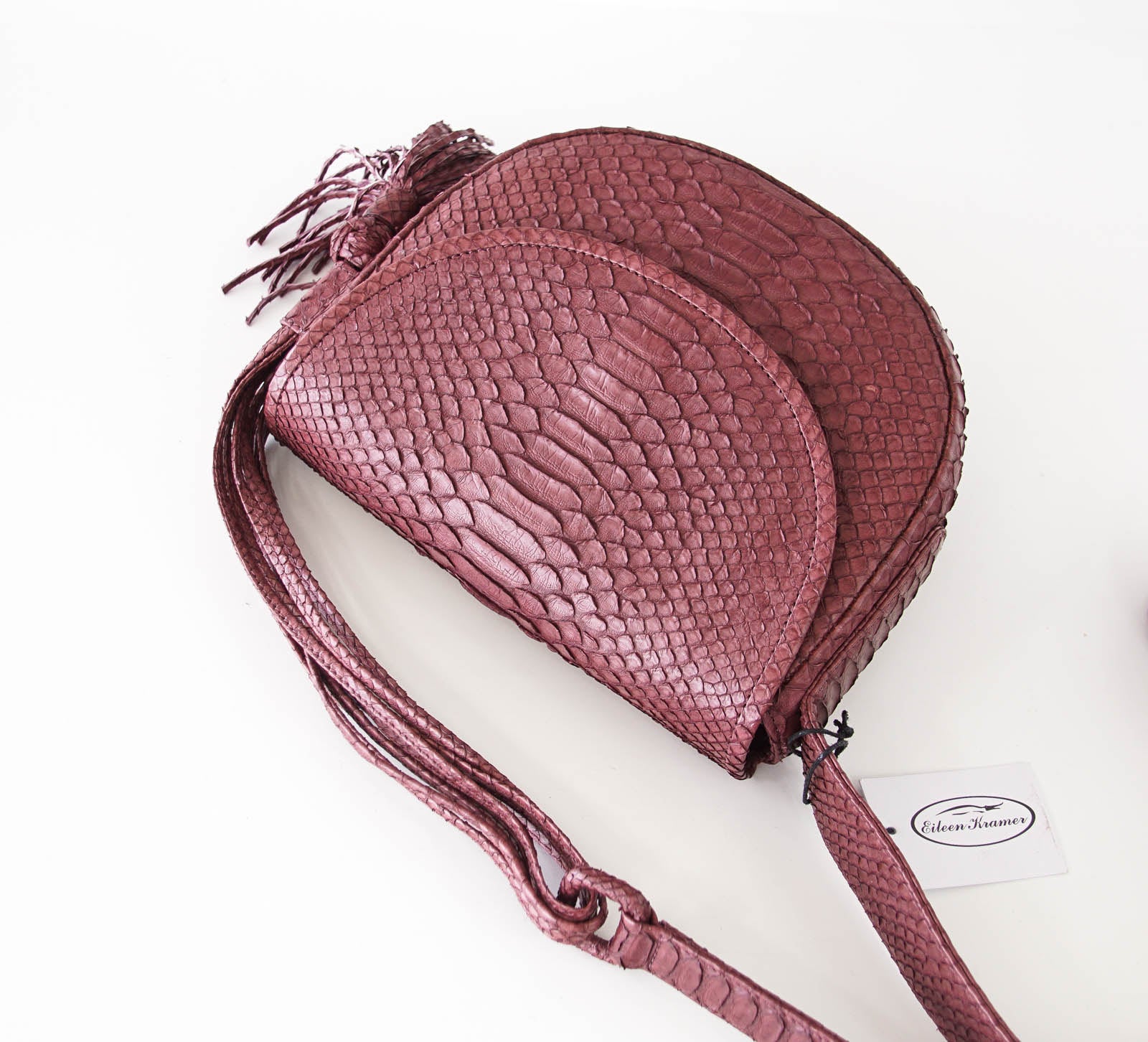 Eileen Kramer Bag Wine Snakeskin Shoulder Saddle Handbag Nwt At 1stdibs