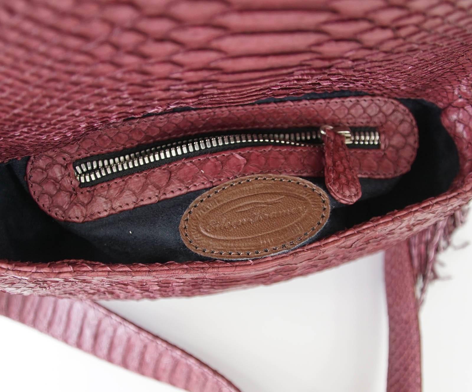 Eileen Kramer Bag Wine Snakeskin Shoulder Saddle Handbag nwt In New Condition In Miami, FL
