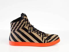 Gucci Herrenschuh Pony Stripe Schwarz / Camel Orange Sohle High Top Sneaker 10 G