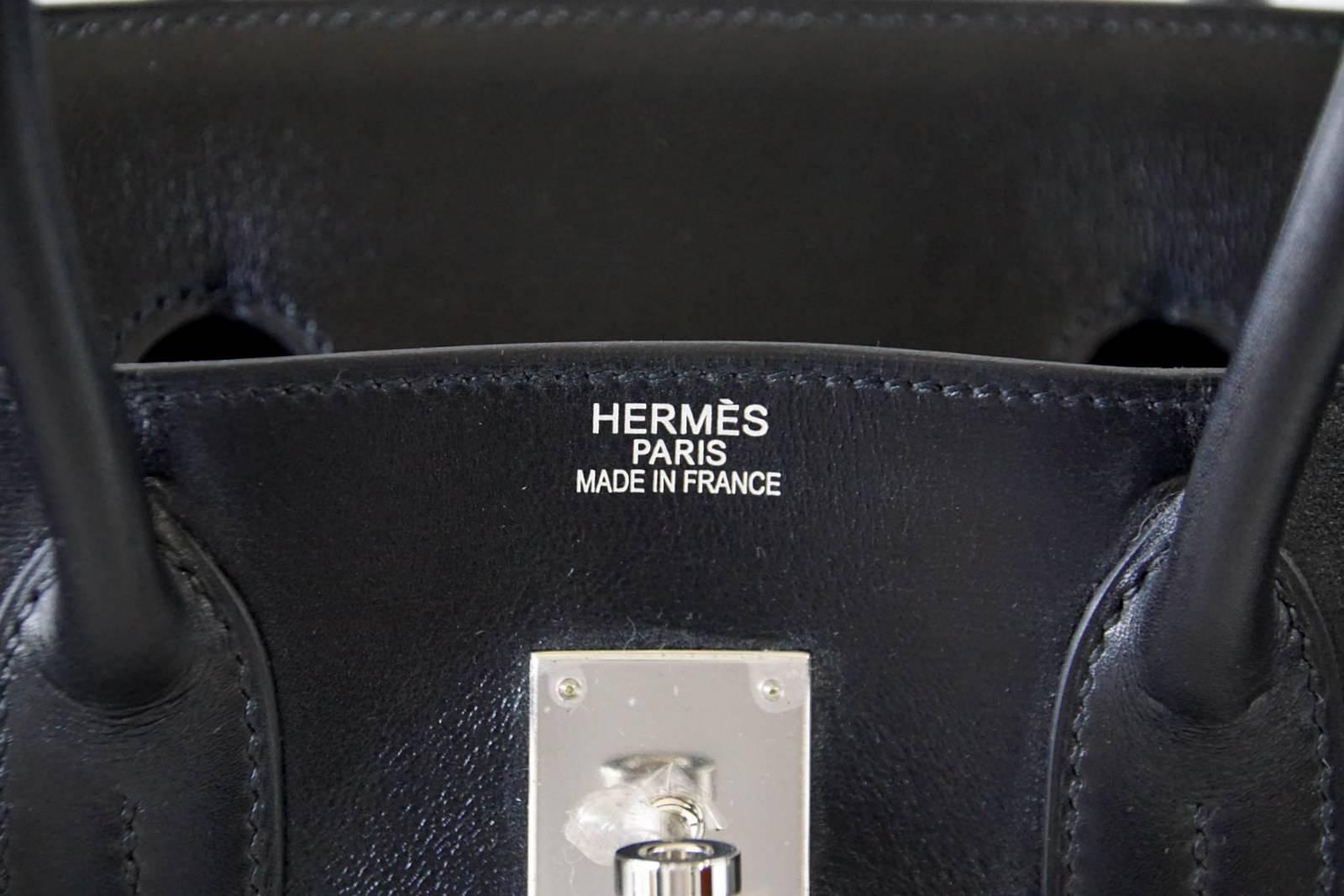 Guaranteed authentic epitome of sophistication - rare Box leather Hermes 35 Birkin.
Black with fresh Palladium.
Comes with lock, keys, clochette, sleeper, raincoat and Signature HERMES box.
NEW or NEVER WORN 
final sale

BAG MEASURES:
LENGTH 35 cm /