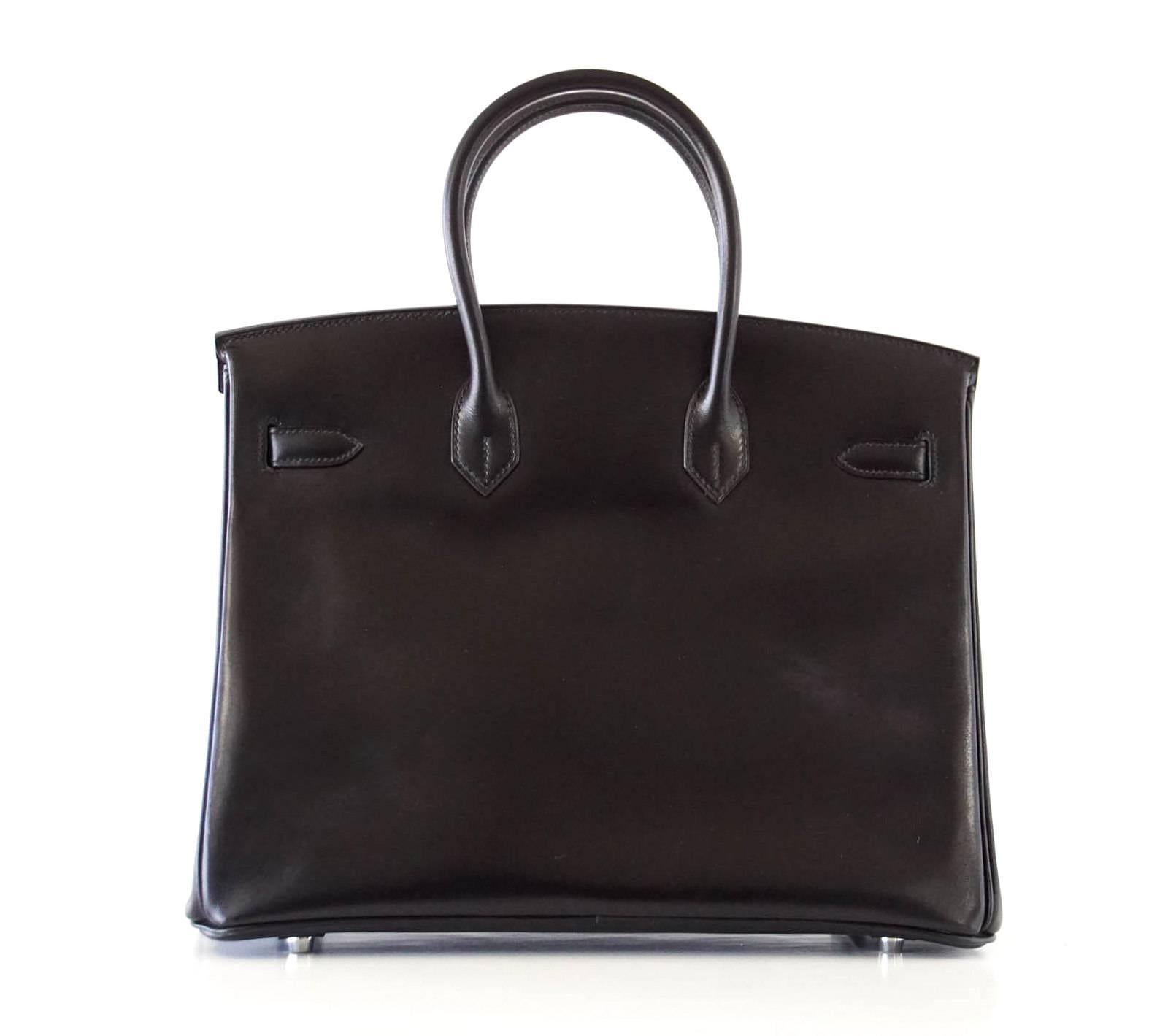 Hermes Birkin 35 Bag Black Rare Box Leather Palladium Hardware In New Condition In Miami, FL