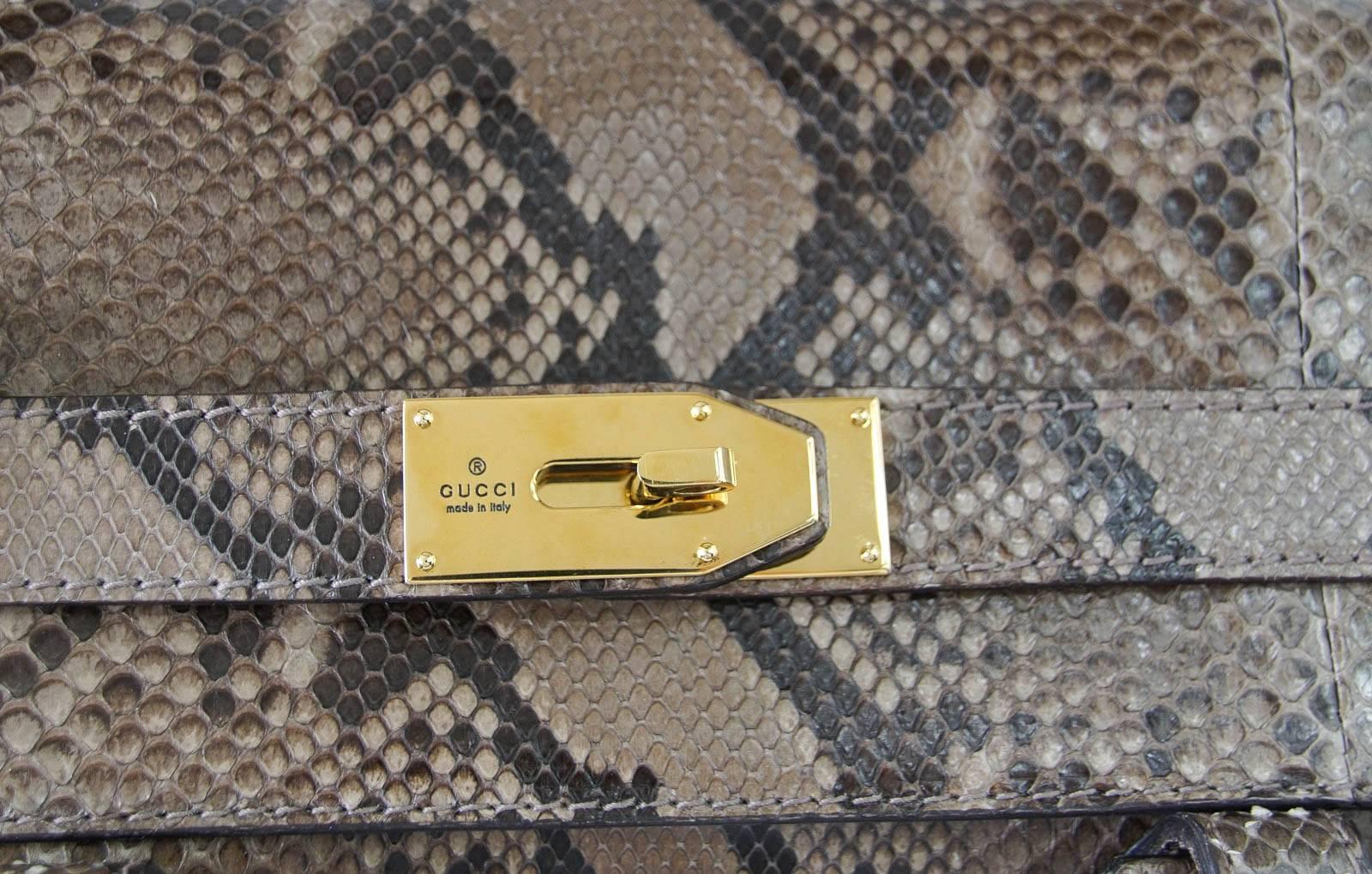 Women's GUCCI Bag Snakeskin Taupe Satchel Rich Details Gold Hardware mint