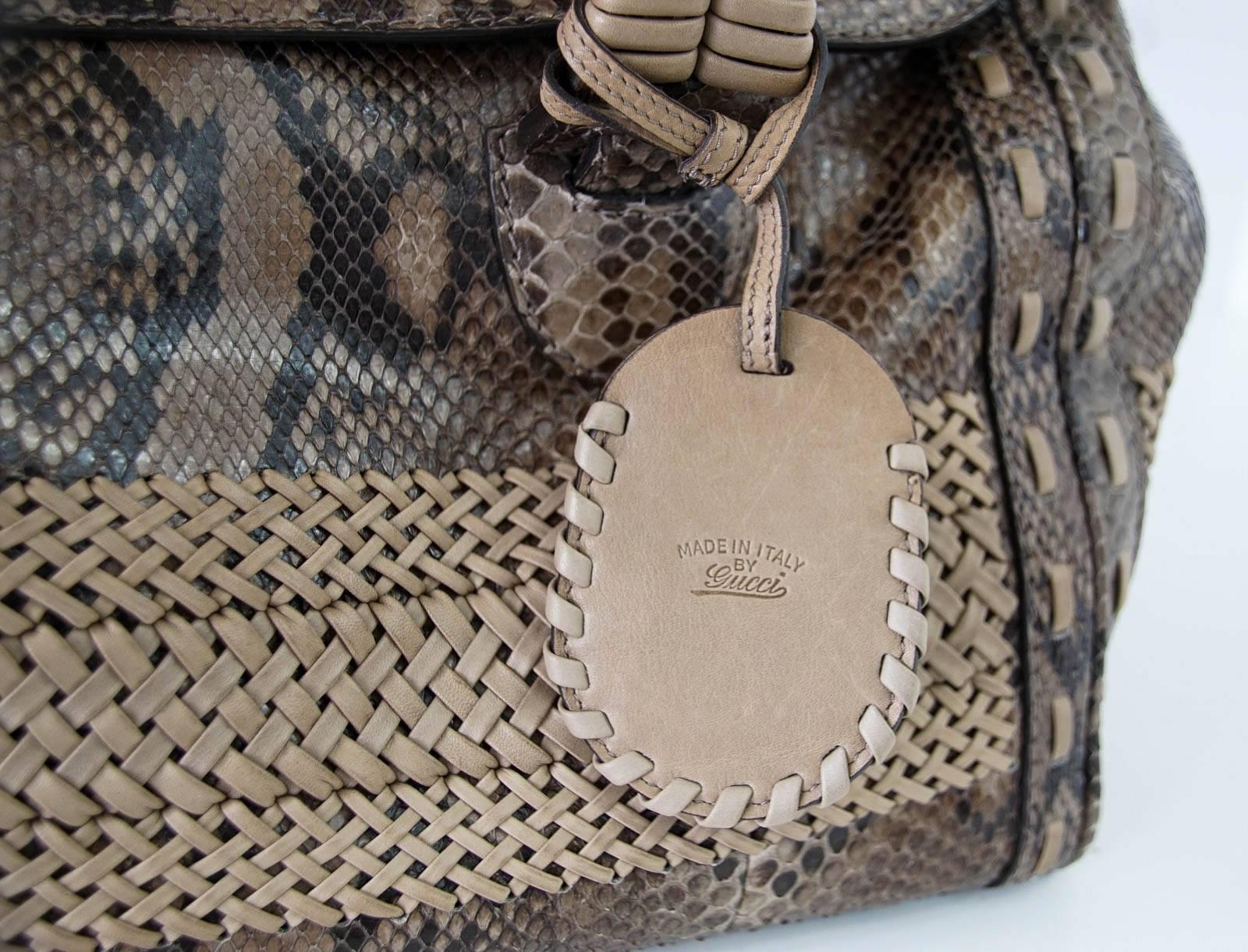 GUCCI Bag Snakeskin Taupe Satchel Rich Details Gold Hardware mint 1