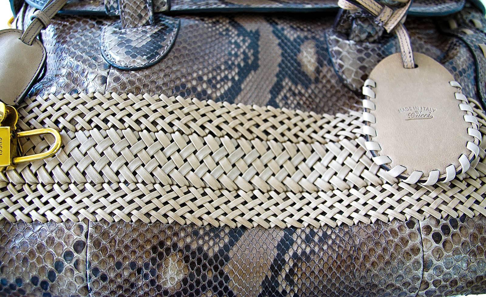 GUCCI Bag Snakeskin Taupe Satchel Rich Details Gold Hardware mint 2