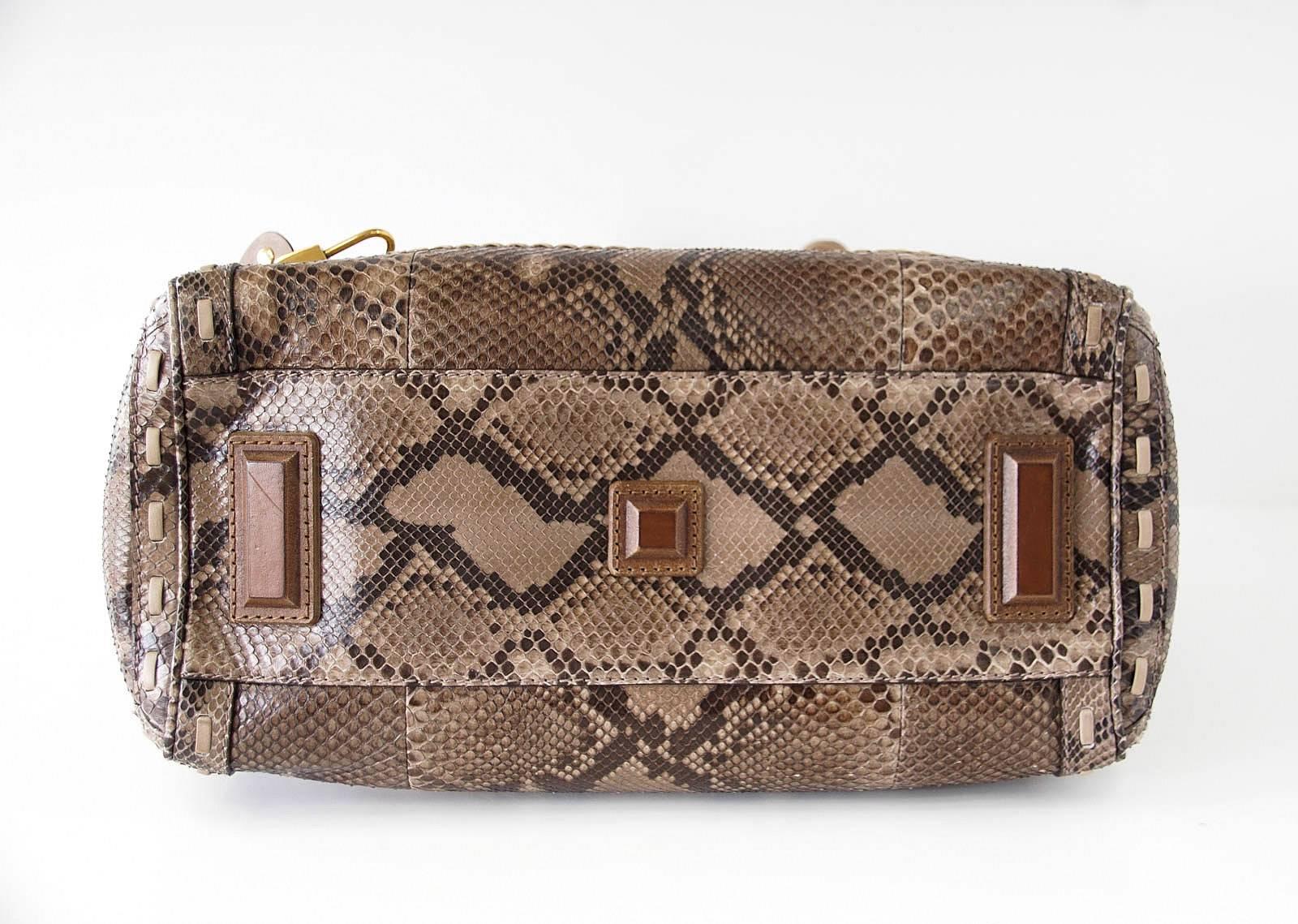 GUCCI Bag Snakeskin Taupe Satchel Rich Details Gold Hardware mint 4