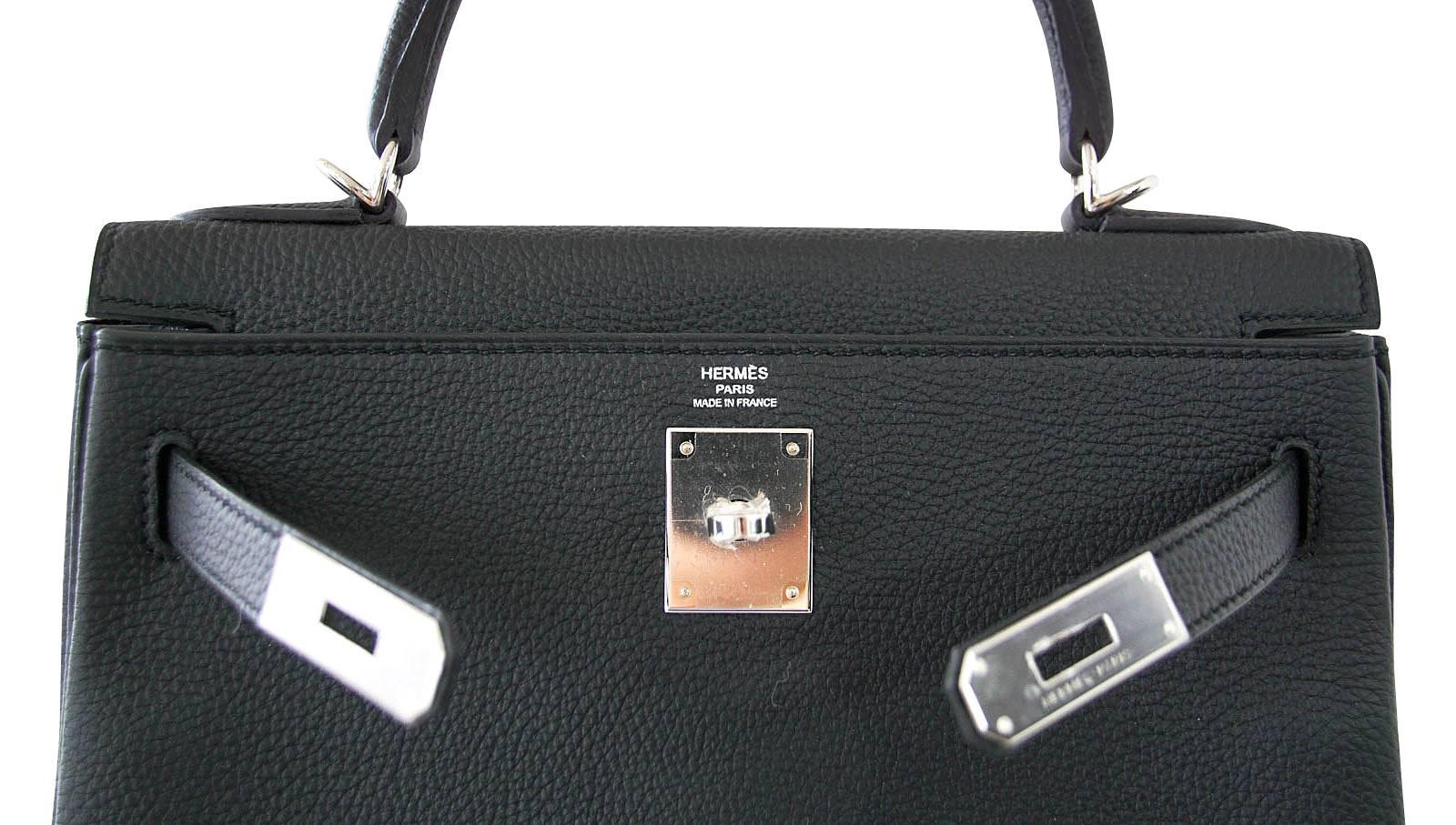 Women's Hermes Kelly 28 Bag Black Retourne Togo Palladium Hardware 