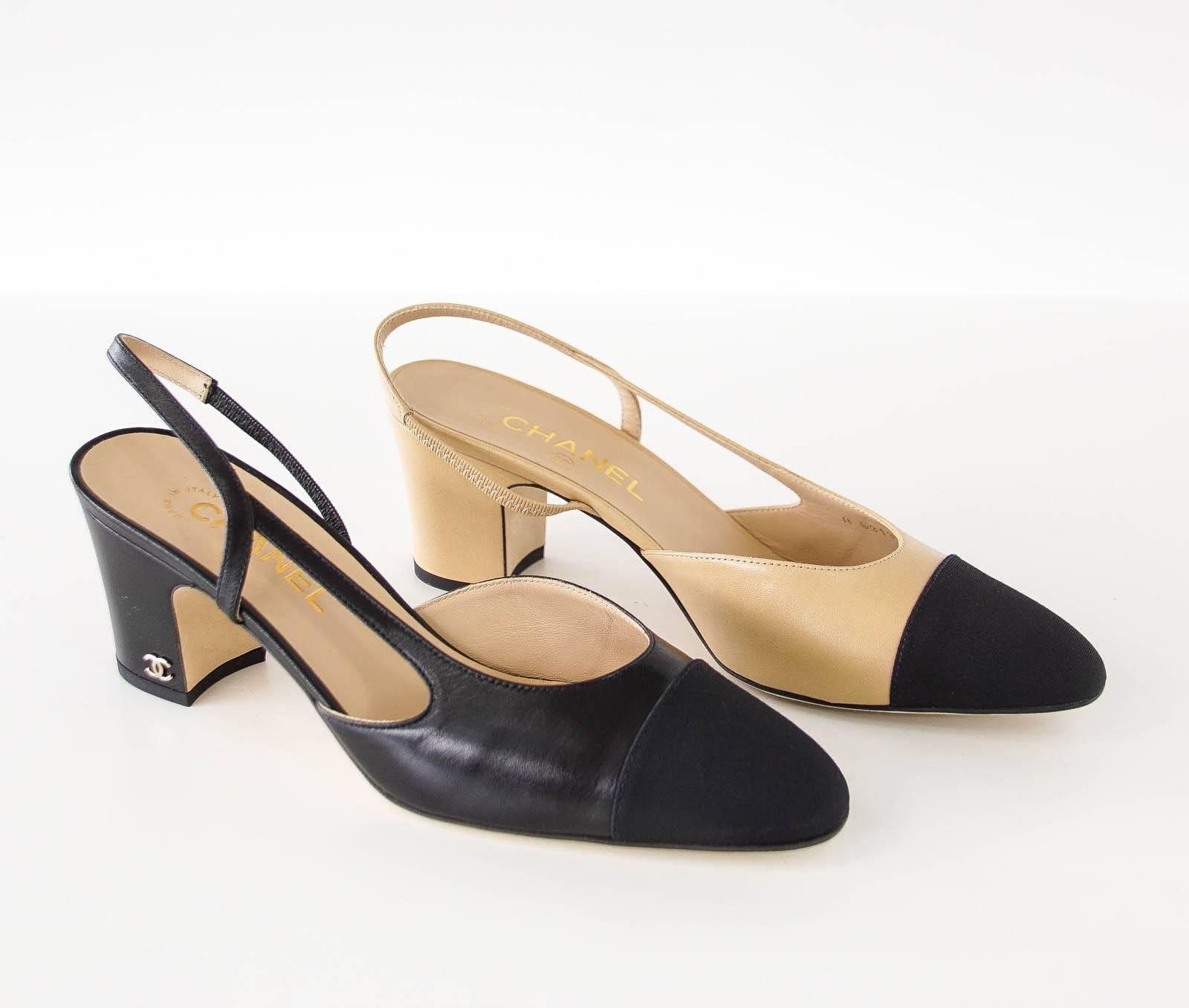 Women's Chanel Shoe Mademoiselle Black Leather w/ Black Grosgrain Cap Toe 39.5 / 9.5