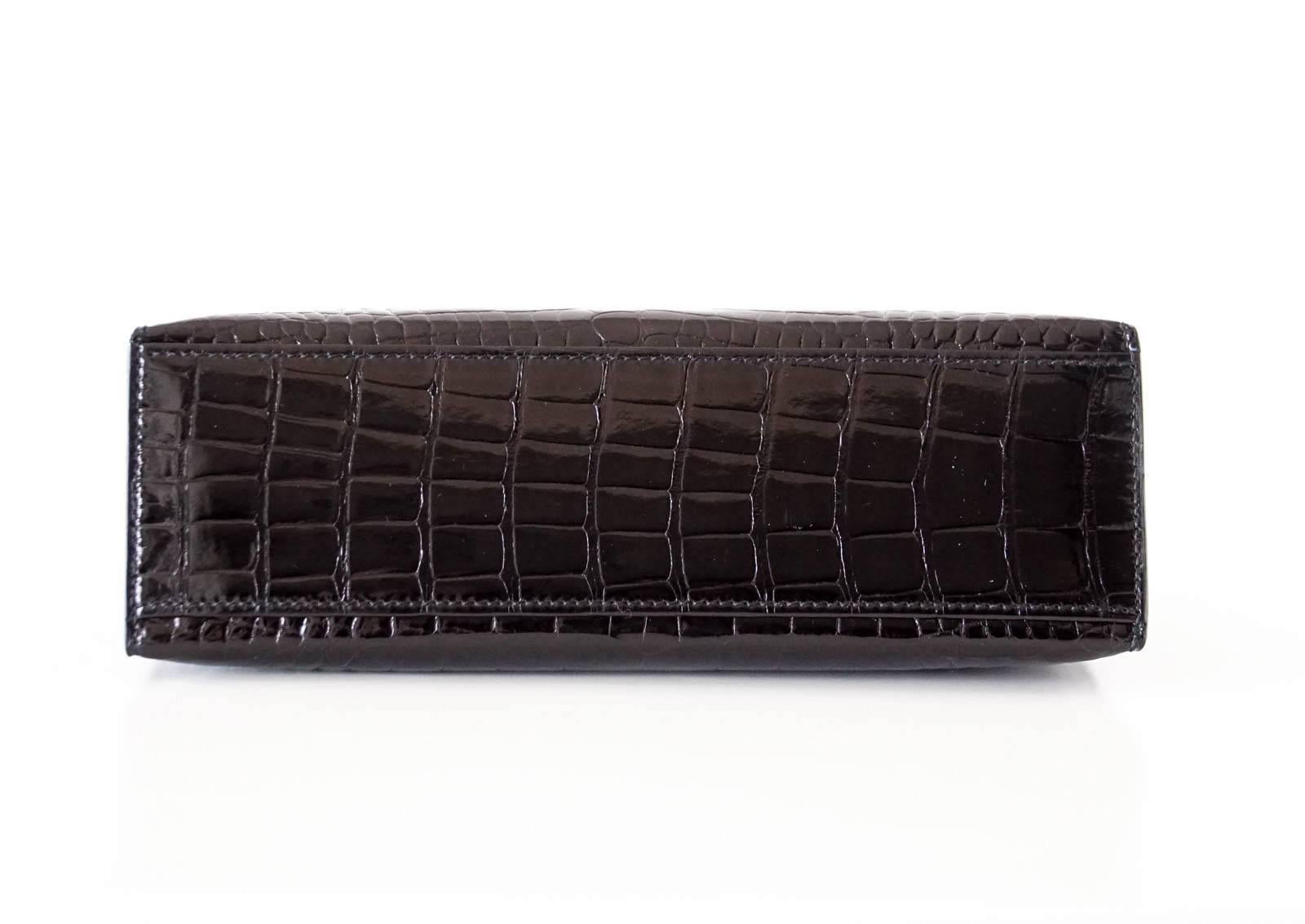 Hermes Kelly Pochette Clutch Bag Shiny Black Alligator Gold 1