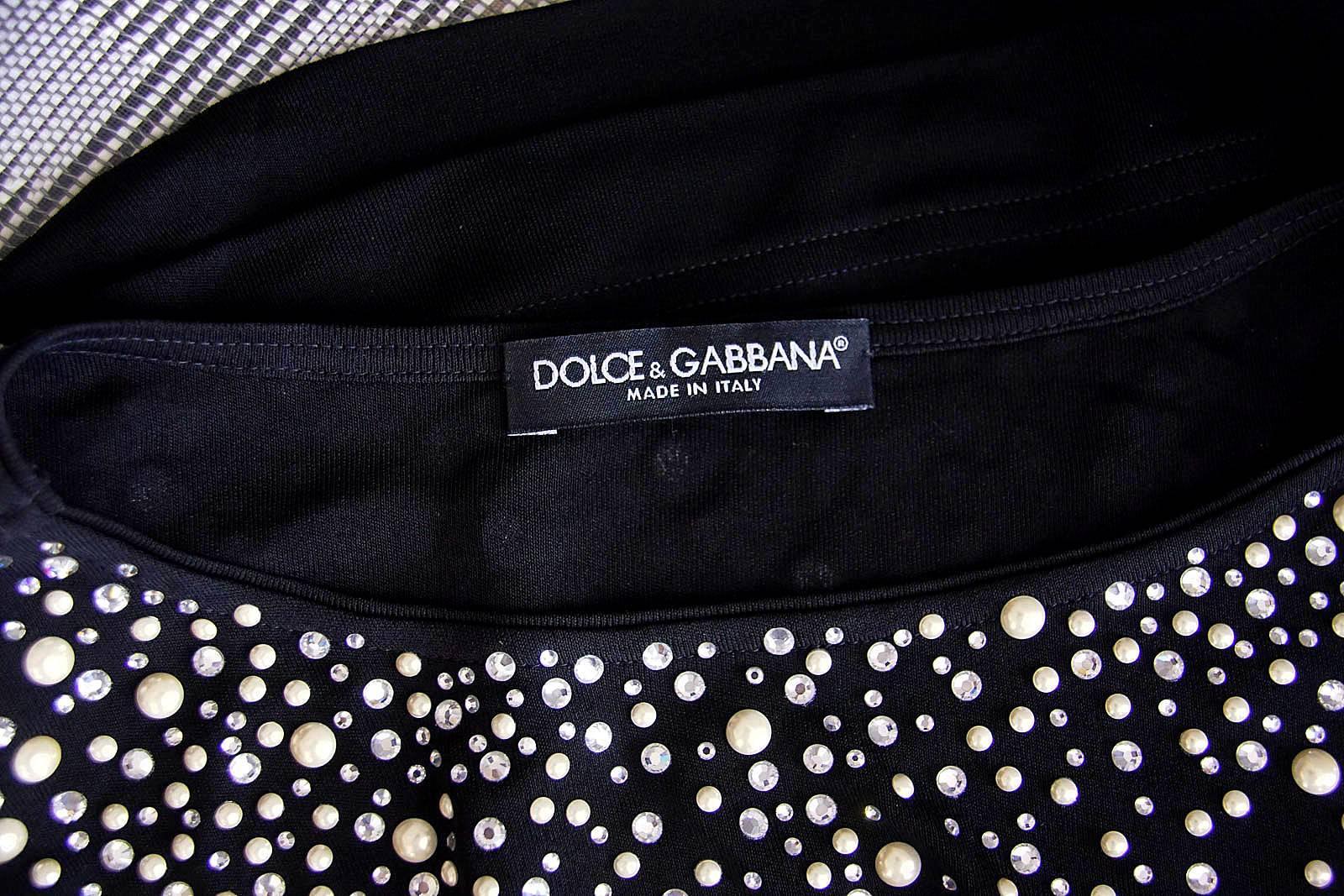 Dolce&Gabbana Top Black Swarovski Diamantes and Pearls  42 / 8  Like New 3