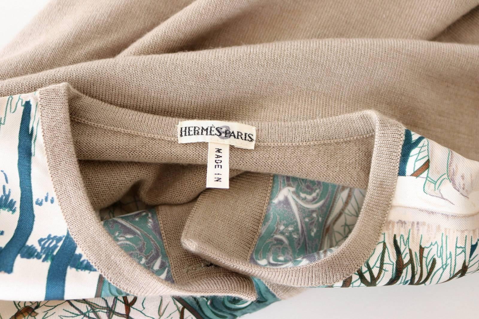 Hermes Twinset L'Hiver Neutral Taupe Cashmere and Silk Signed Print  36 /  4   For Sale 2