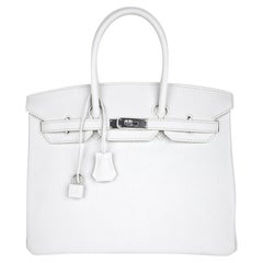Hermes Birkin 35 bianco, Clemence, finiture in palladio, raro, nuovo, mai usato