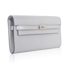 Portefeuille Hermès Kelly Classique To Go, argent métallisé, en chèvre Chamkilight, modèle rare