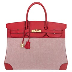 Vintage Hermes Birkin 40 Rouge Vif Courchevel Toile Limited Edition Rare