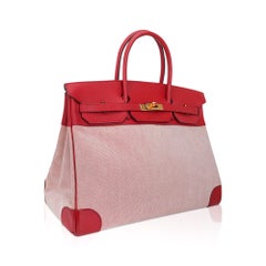 Vintage Hermes Birkin 40 Rouge Vif Courchevel Toile Limited Edition Rare