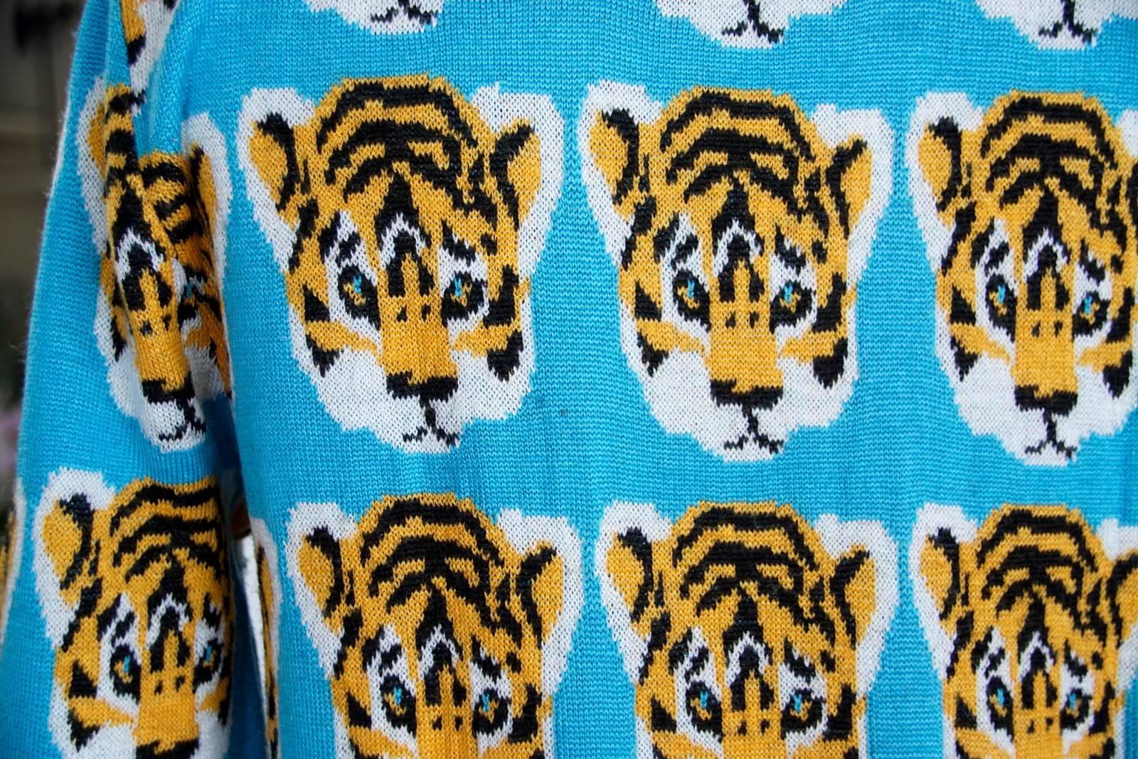 Blue LIBERTINE Sweater Baby Tiger Faces Print Crewneck  M So Charming