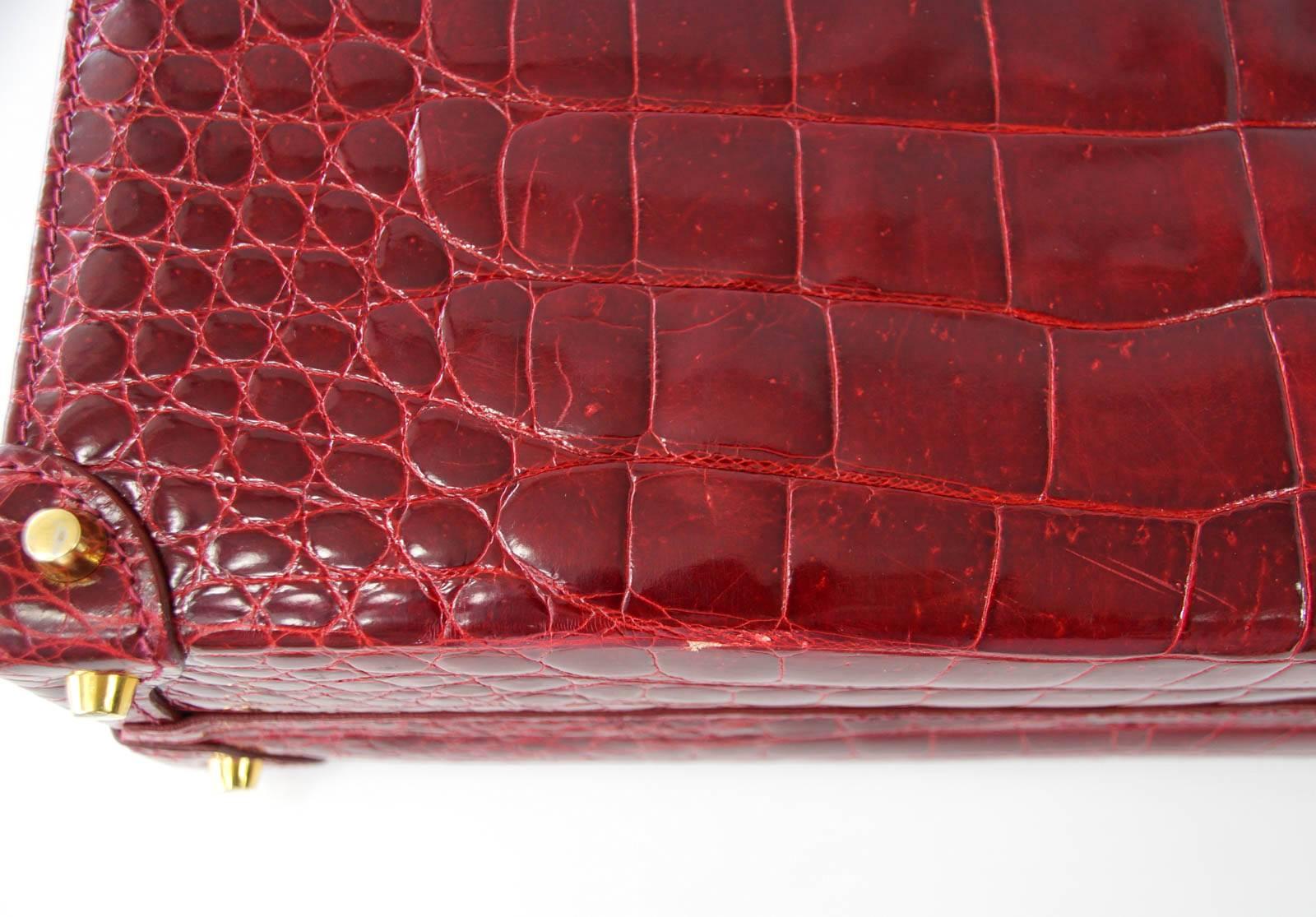 Gucci Briefcase Vintage Burgundy Red Crocodile Attache 3