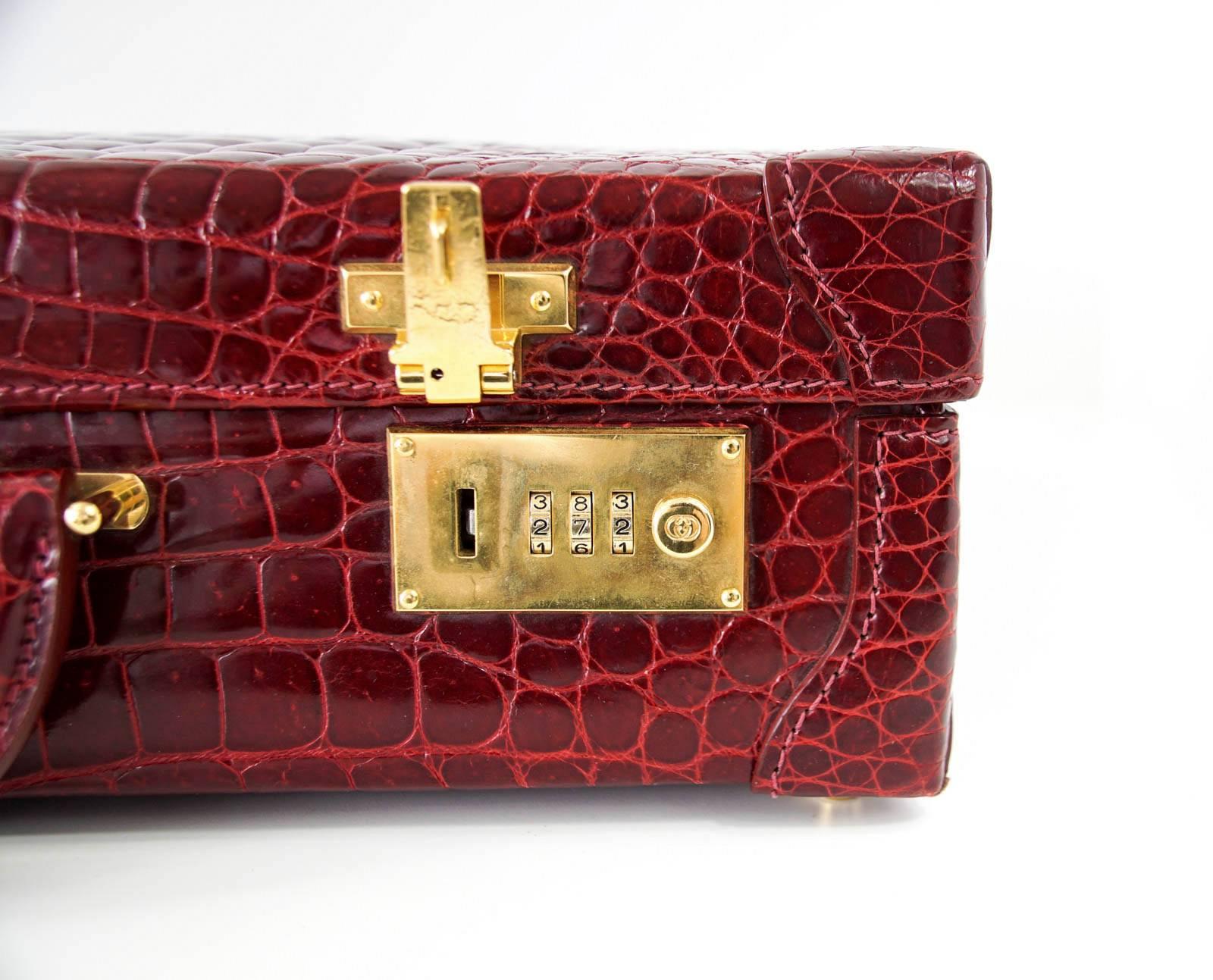 Gucci Briefcase Vintage Burgundy Red Crocodile Attache 2