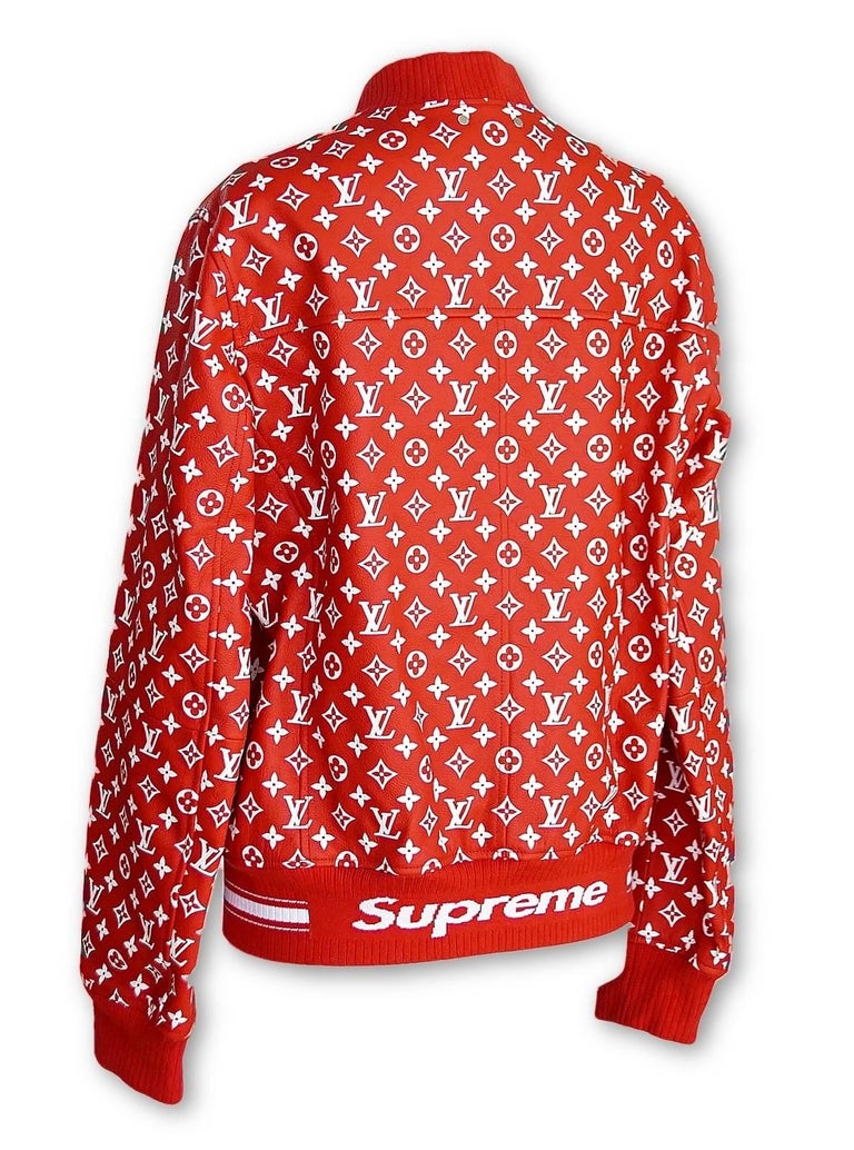 Louis Vuitton Supreme X Leather Bomber Varsity Jacket Monogram Ltd Ed size 50 For Sale at 1stdibs