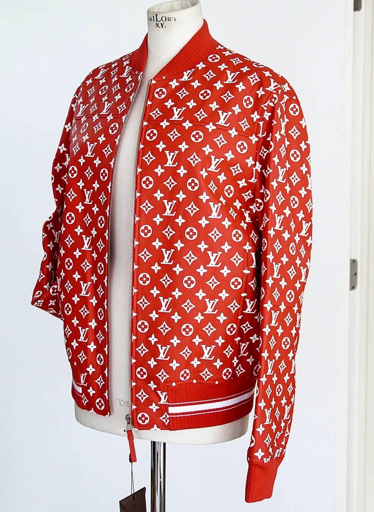 replica supreme louis vuitton leather jacket Louis Vuitton Supreme X Leather Bomber Varsity Jacket Monogram Ltd Ed size 50 For Sale at 1stdibs