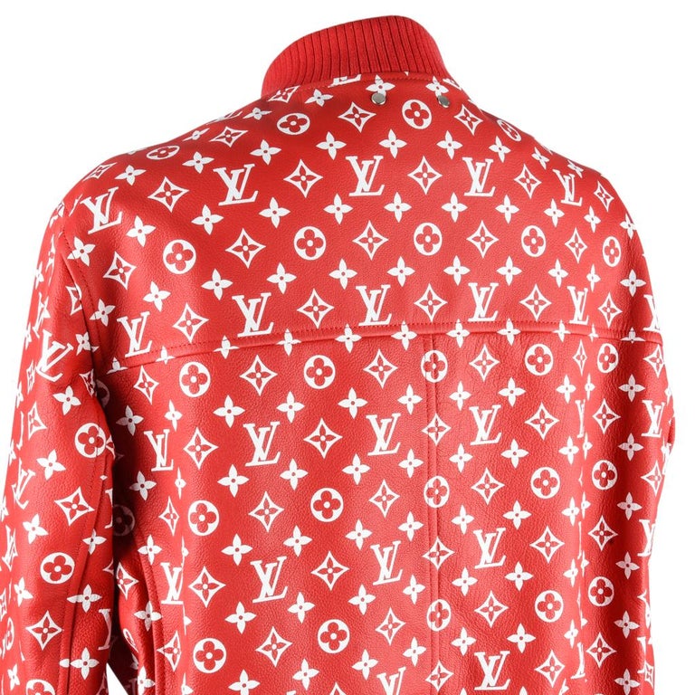 Louis Vuitton Supreme X Leather Bomber Varsity Jacket Monogram Ltd Ed size 50 For Sale at 1stdibs