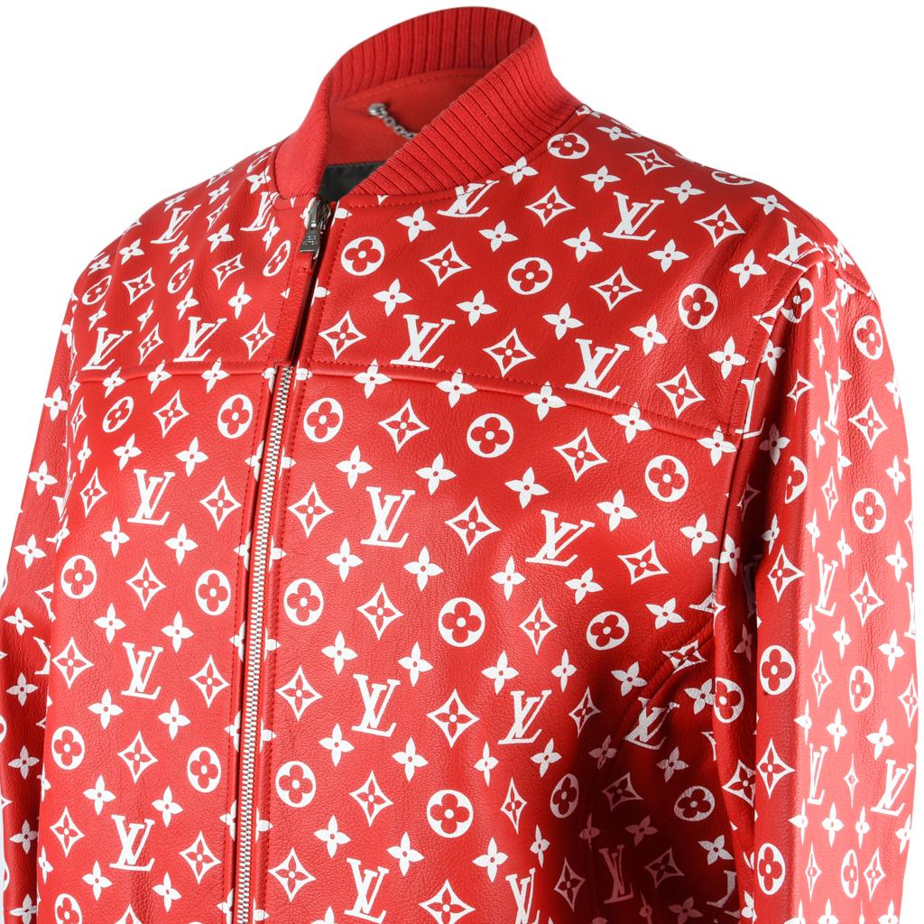 Red Louis Vuitton Supreme X Leather Bomber Varsity Jacket Monogram Ltd Ed 50 New For Sale