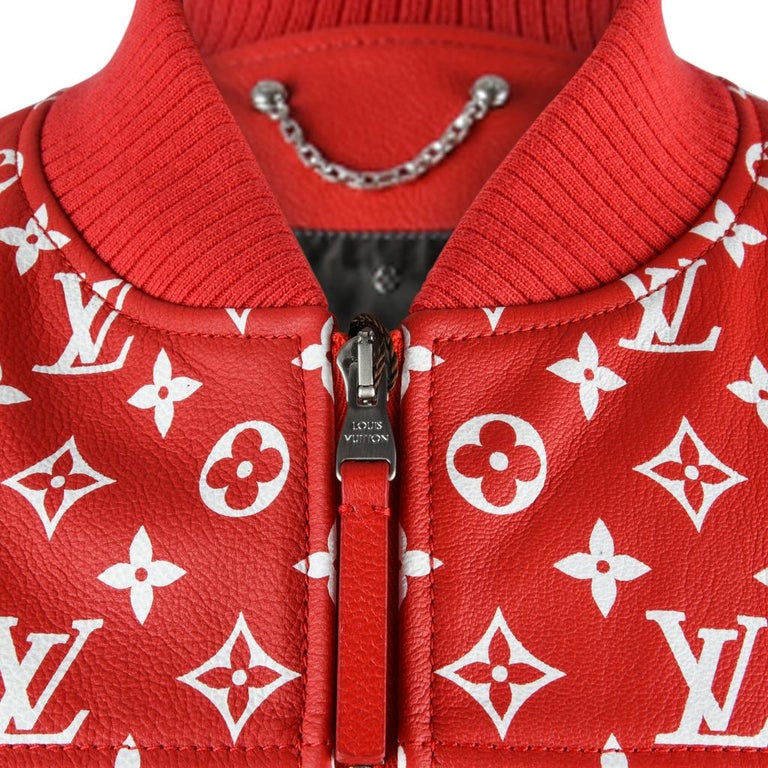 Louis Vuitton Supreme X Leather Bomber Varsity Jacket Monogram Ltd Ed size 50 For Sale at 1stdibs