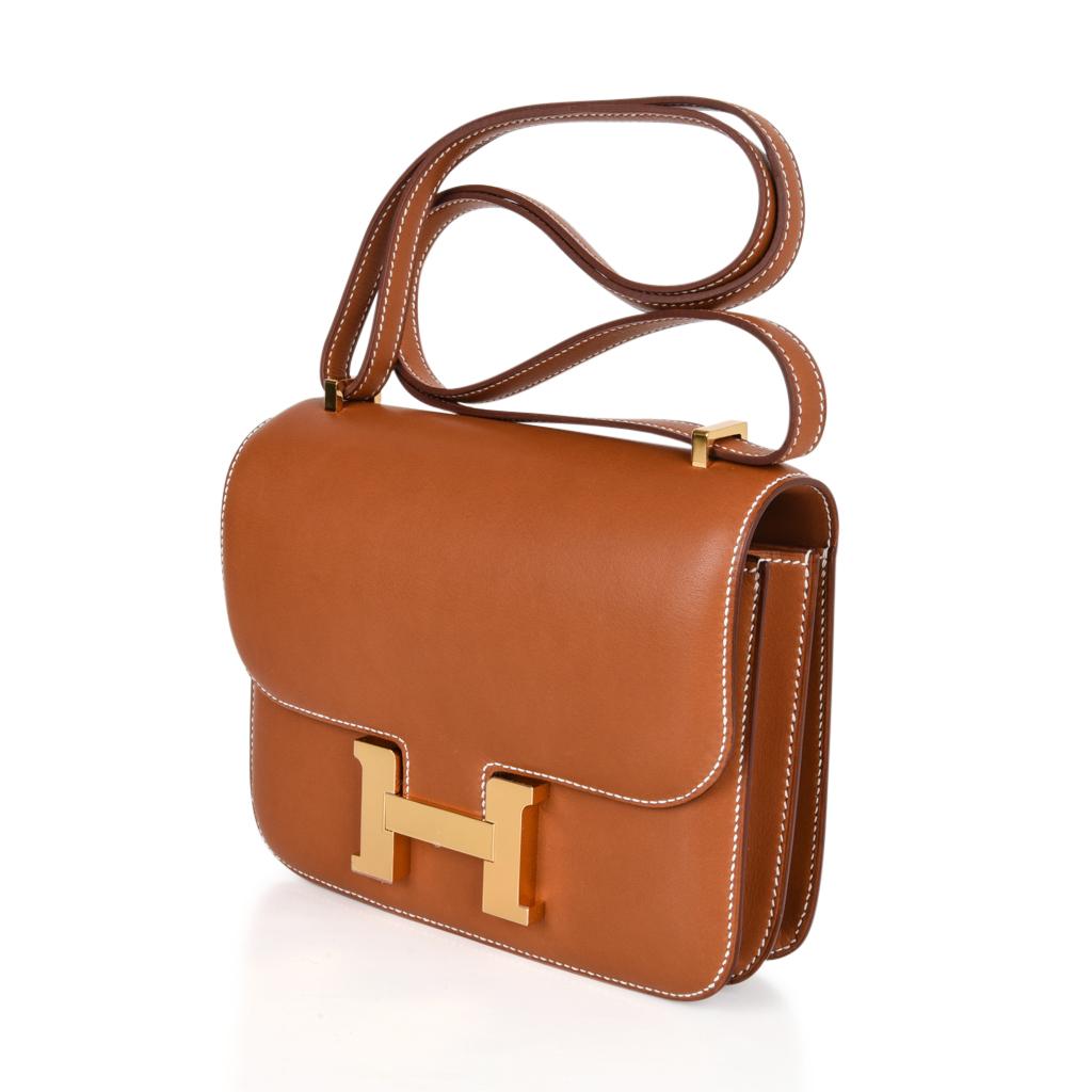 Brown Hermes Constance Bag 18 Fauve Barenia Leather Gold Hardware