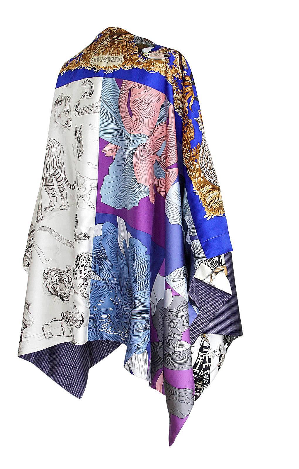 Hermes One of a Kind Cape with Combined Scarf Prints New w/box  3