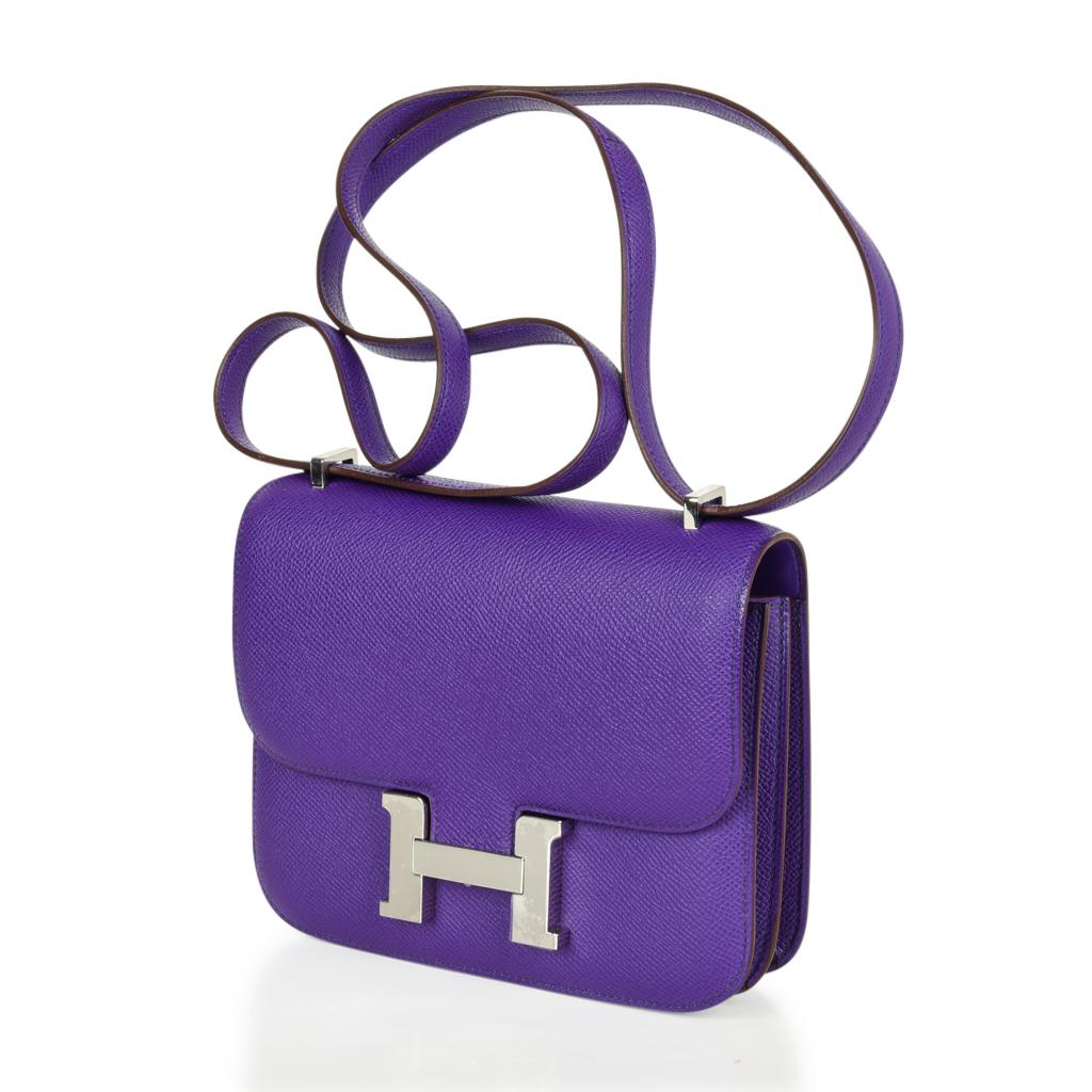Mightychic offers an Hermes Constance 18 bag featured in rare to find Crocus.
Crocus is no longer produced and is a rich jewel toned purple.
Fresh with Palladium hardware.
HERMES PARIS MADE IN FRANCE is stamped on front under flap. 
Comes with