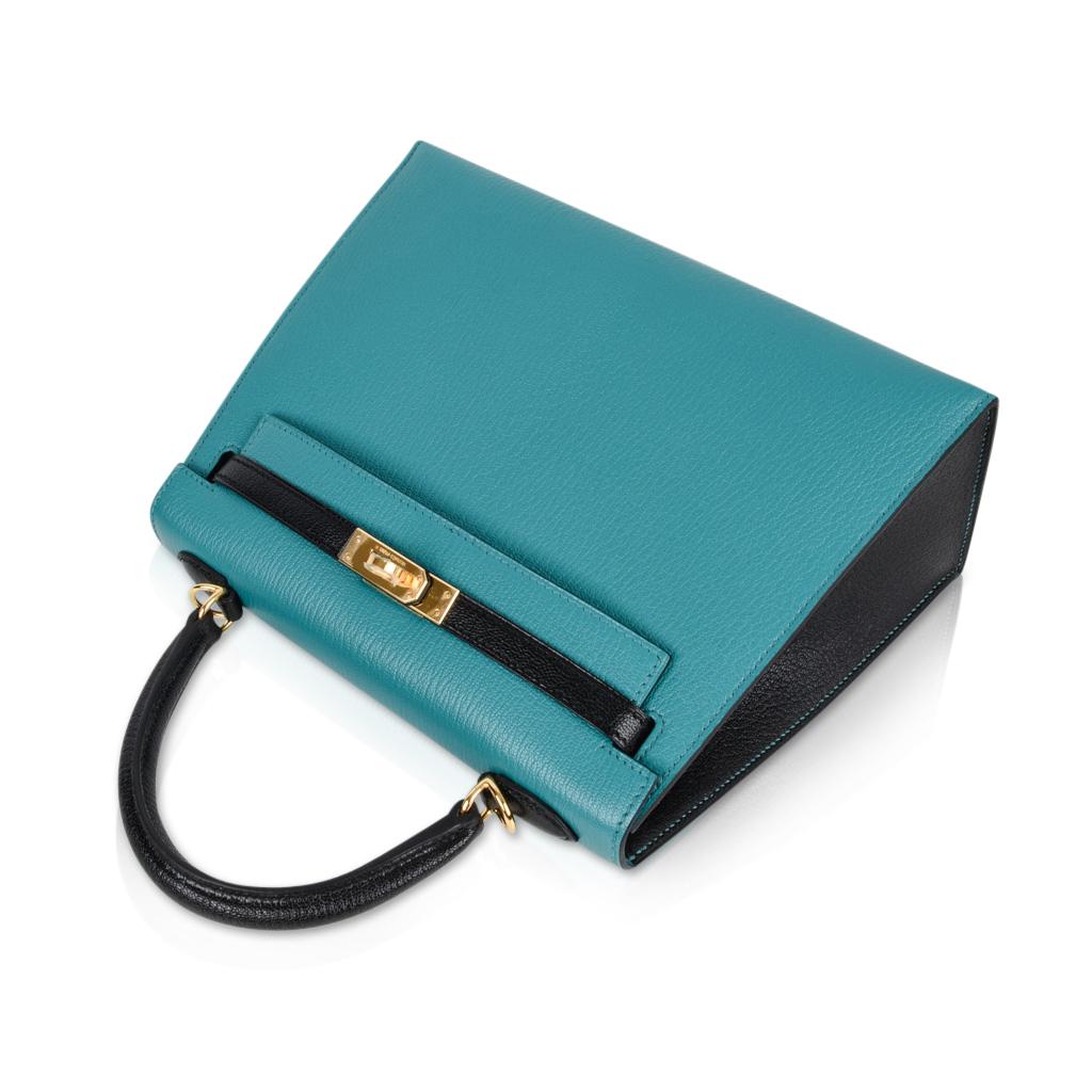 Hermes Kelly 25 Sellier Bag HSS Blue Paon / Black Chevre Mysore Gold 3