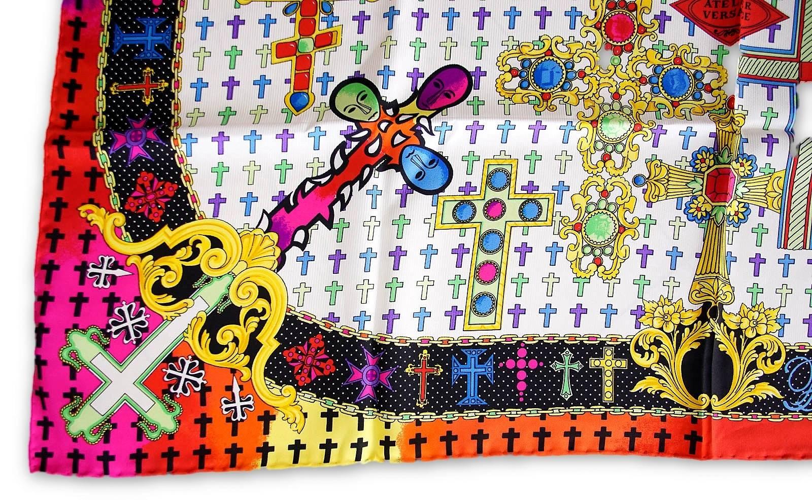 Women's Gianni Versace Atelier Vintage Scarf Silk Rich Cross Motif  New