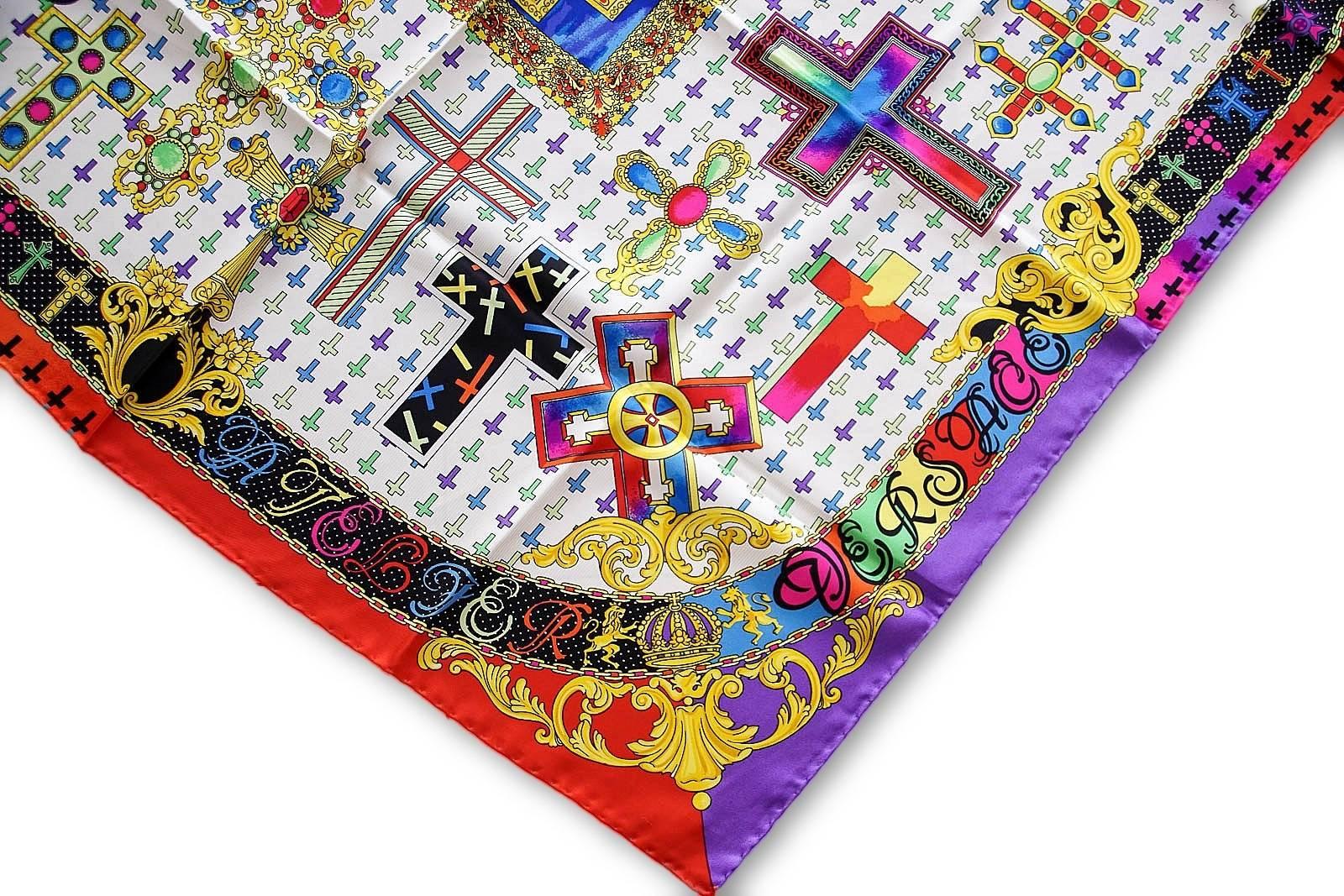 Gianni Versace Atelier Vintage Scarf Silk Rich Cross Motif  New 3