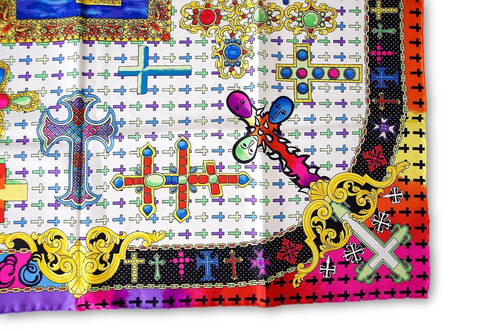 Gianni Versace Atelier Vintage Scarf Silk Rich Cross Motif  New 1