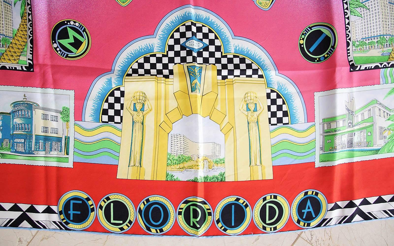 Gray Gianni Versace Atelier Scarf Rich Miami Beach Motif  New