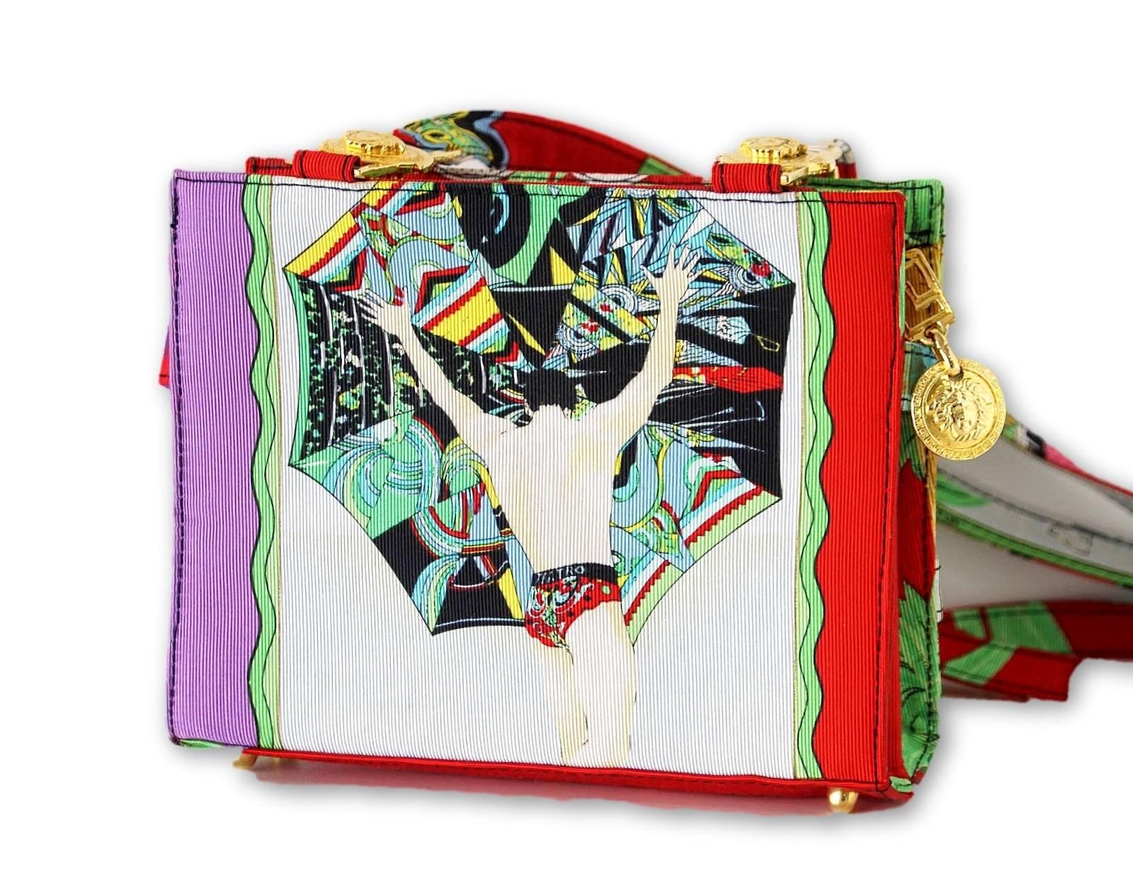 Green Gianni Versace Couture Vintage Bag Scarf Print Miami Beach Motif  Mint 