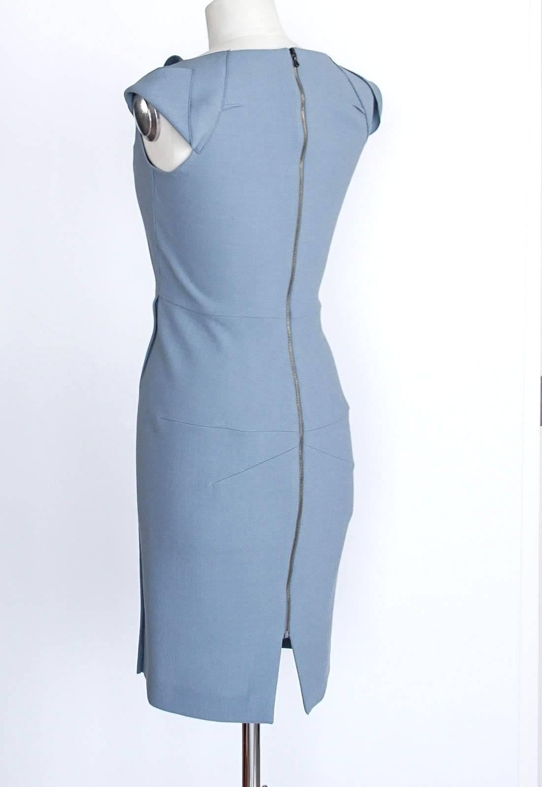 Roland Mouret Dress Blue Gray Exceptionally Styled  8 2