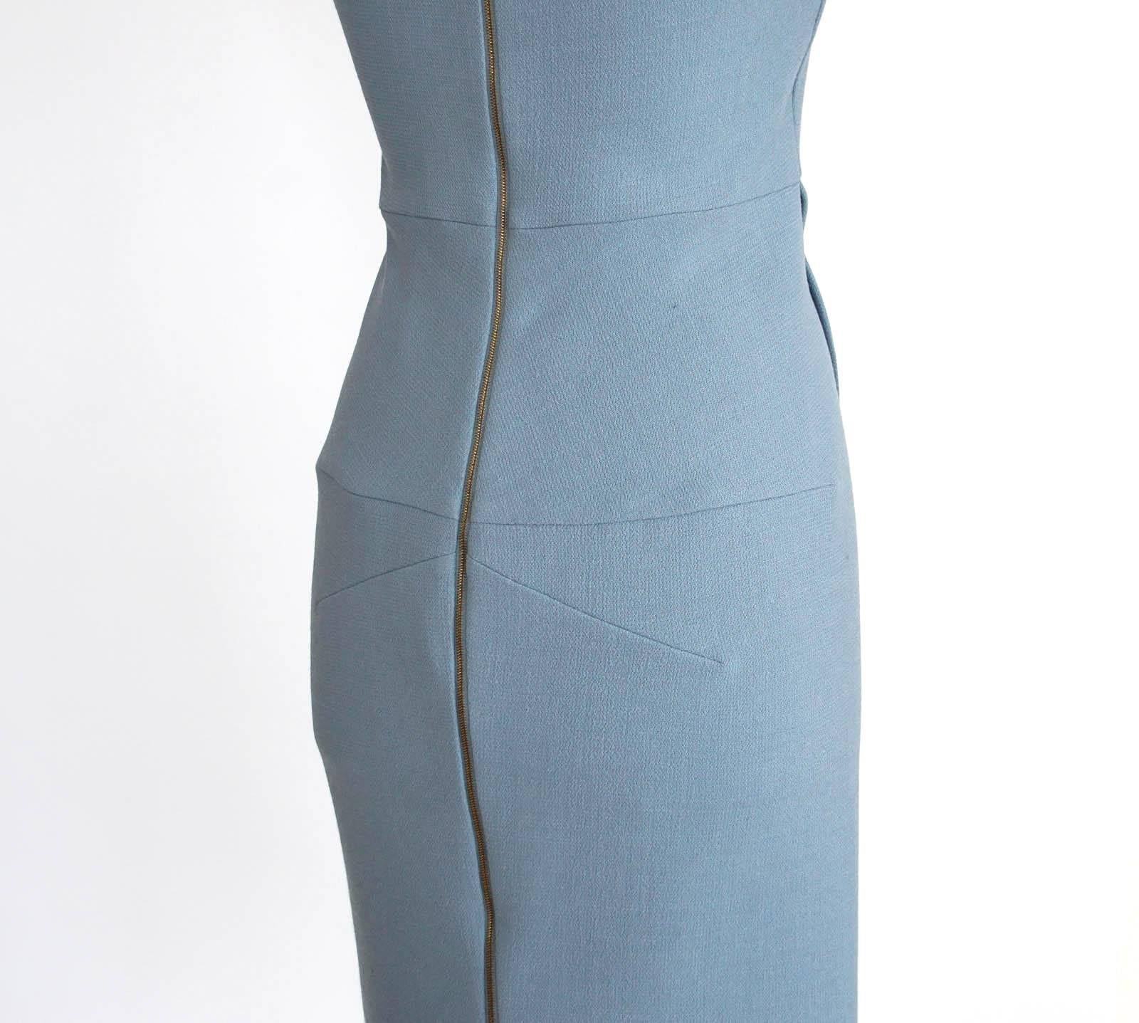 Roland Mouret Dress Blue Gray Exceptionally Styled  8 4