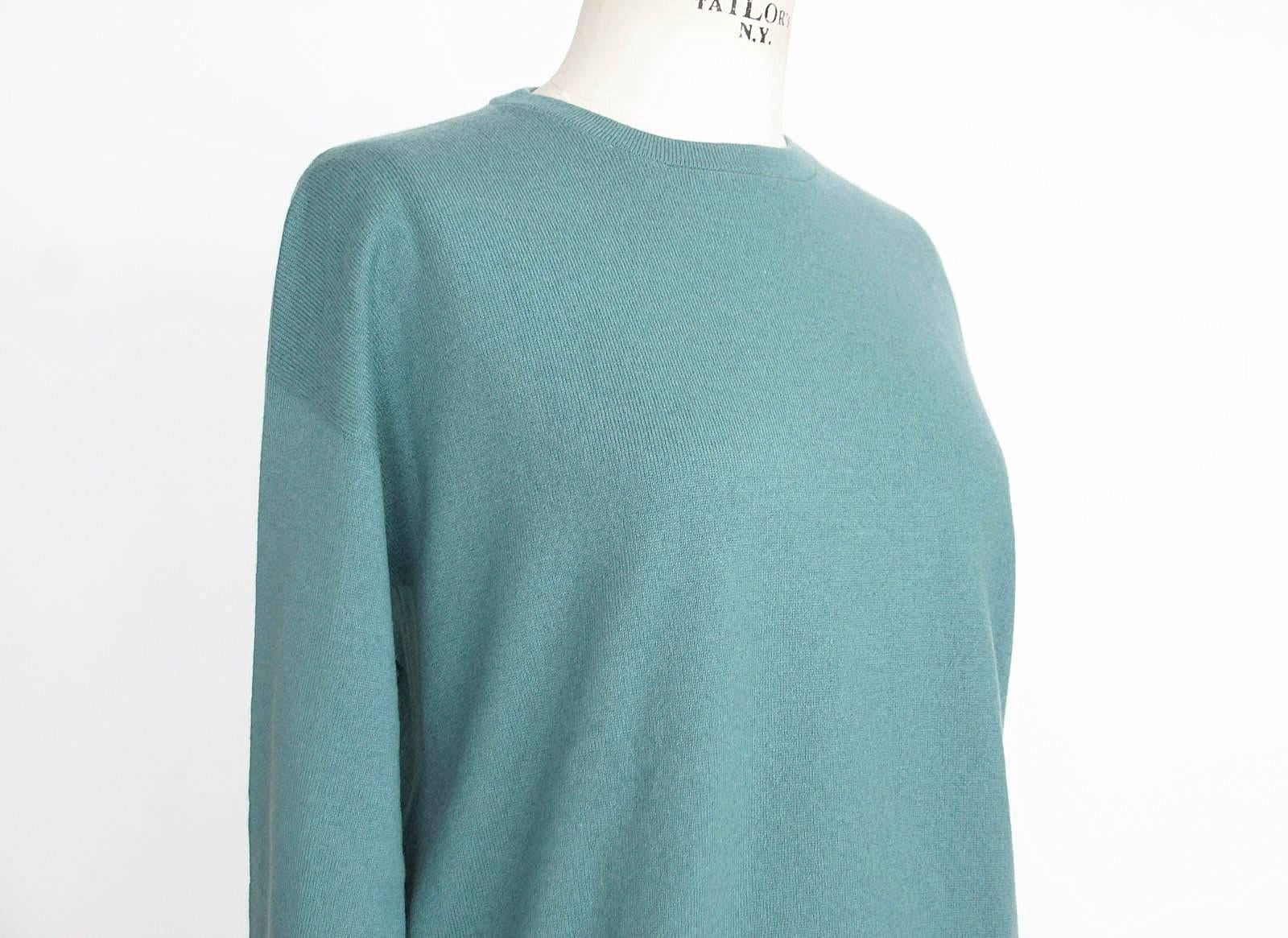 Blue Brunello Cucinelli Sweater Teal Cashmere Crewneck Unique Waist Detail S Nwt