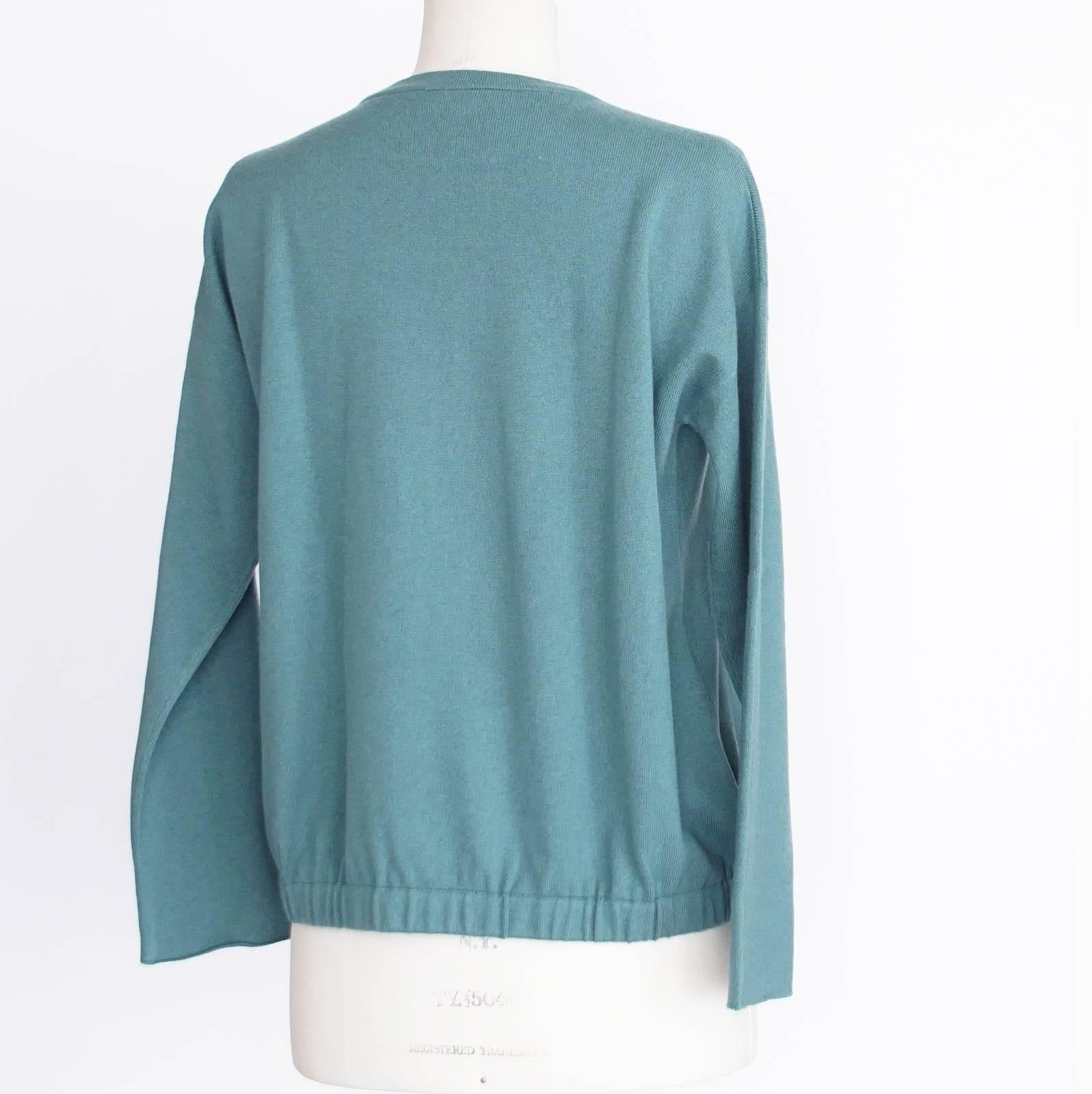 Women's Brunello Cucinelli Sweater Teal Cashmere Crewneck Unique Waist Detail S Nwt