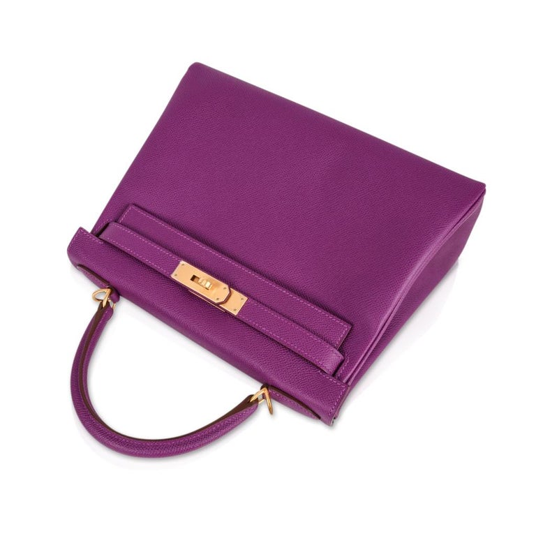 Hermès Kelly 32 sellier handbag strap (HSS) in Pink and purple