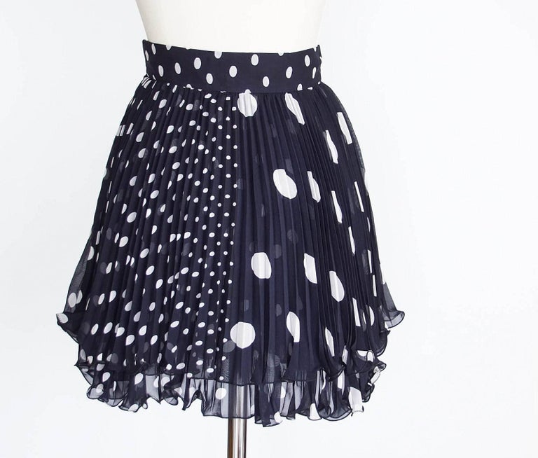 Black Gianni Versace Skirt Vintage Navy White Polka Dot Pleated  38 /4 