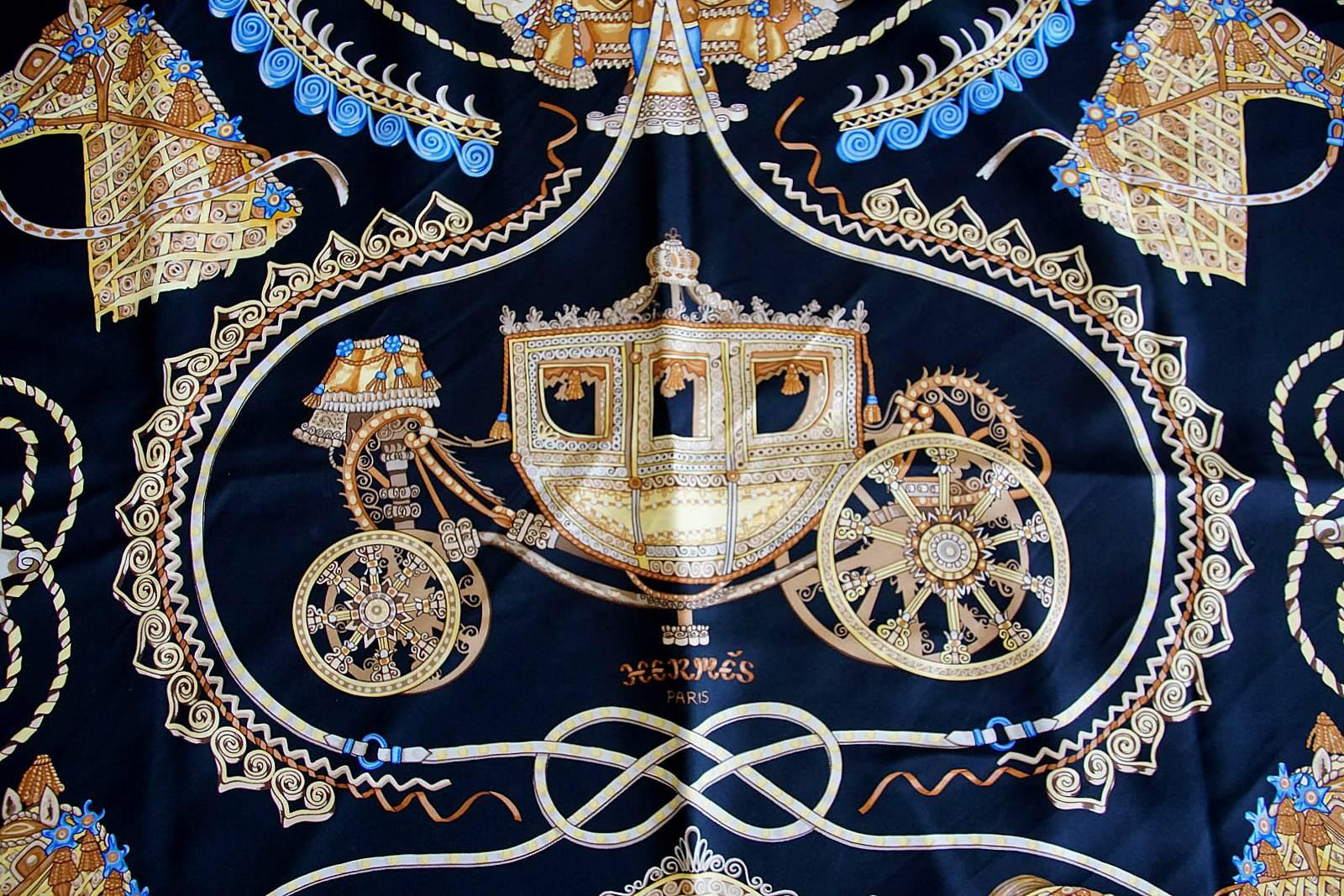 Guaranteed authentic HERMES silk scarf with equestrian motif.
Beautiful vintage silk scarf titled 