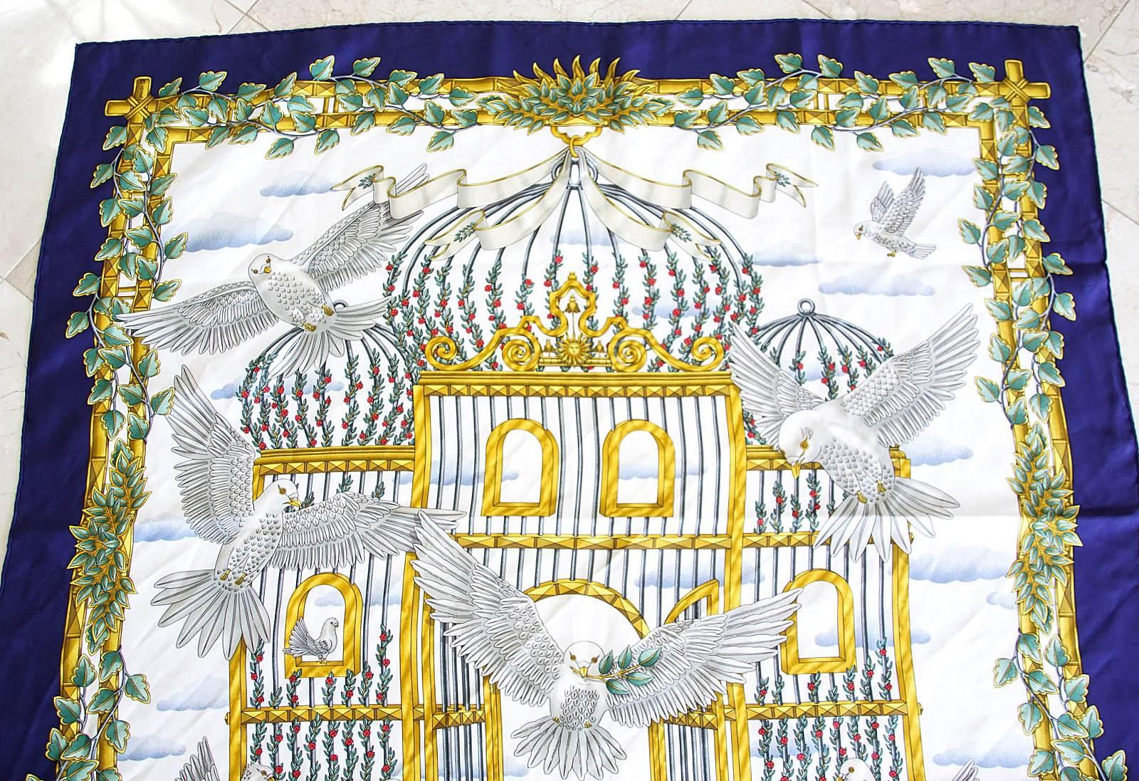 Hermes Scarf Silk Vintage Envol Signed by J. Metz   In Excellent Condition For Sale In Miami, FL