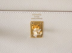 Hermes Neutral Craie Epsom Gold Hardware with Twilly Kelly 25 Sellier Bag